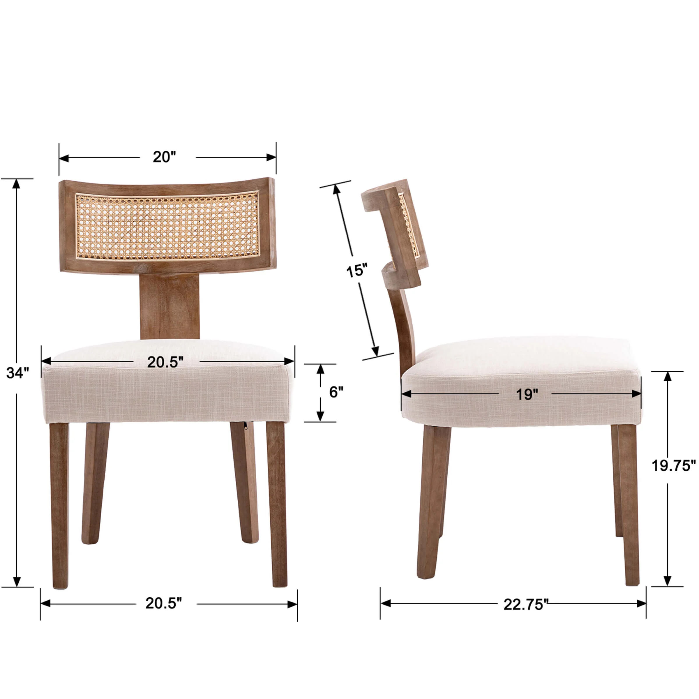 Farmhouse Rattan Back Dining Chairs Set of 2 - 1918DC - Image 8
