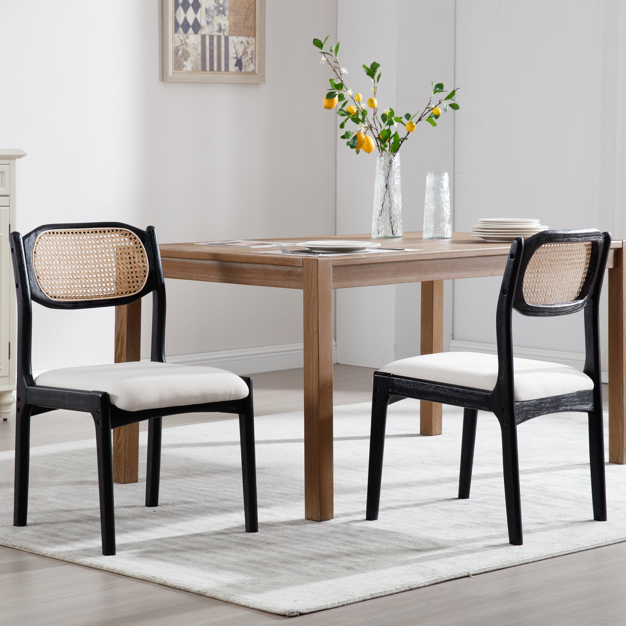 Hardwood Rattan Back Dining Chairs Set of 2 - 1942DC - Image 10