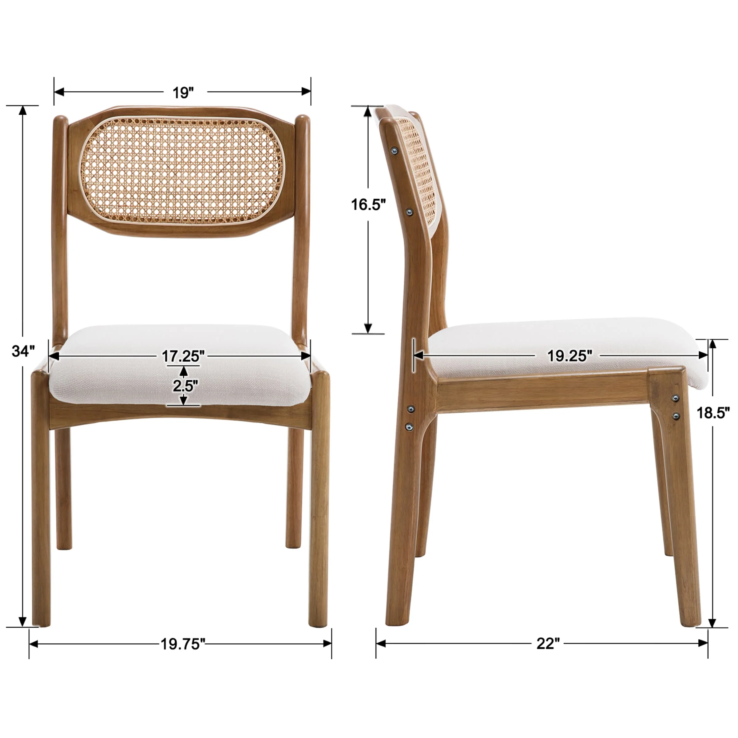 Hardwood Rattan Back Dining Chairs Set of 2 - 1942DC - Image 8