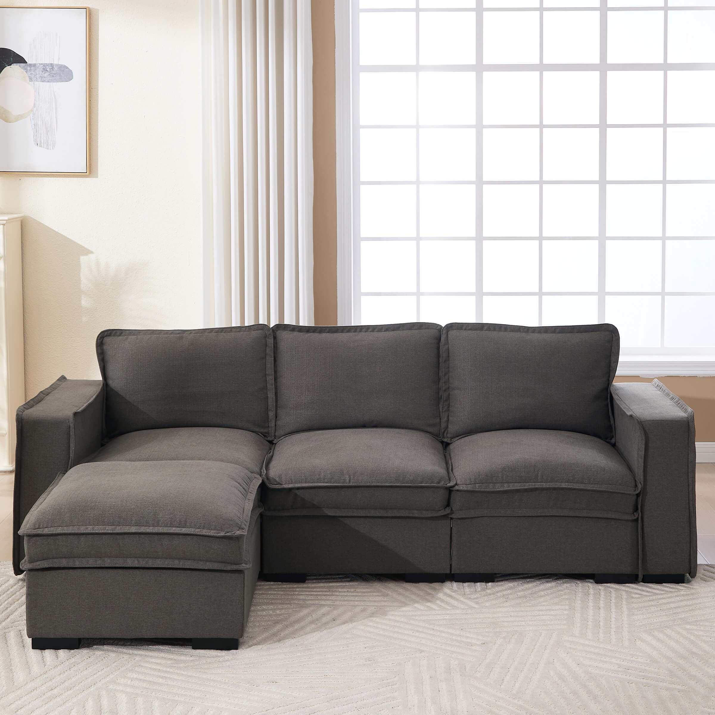 EALSON Linen Fabric Upholstered Cloud Couches Mid Century Sofa - 1089SF - Image 4