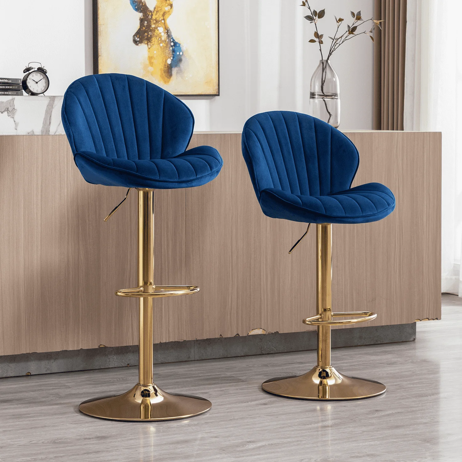 Modern Adjustable Swivel Bar Stools Set of 2 - 9022AB - Image 2