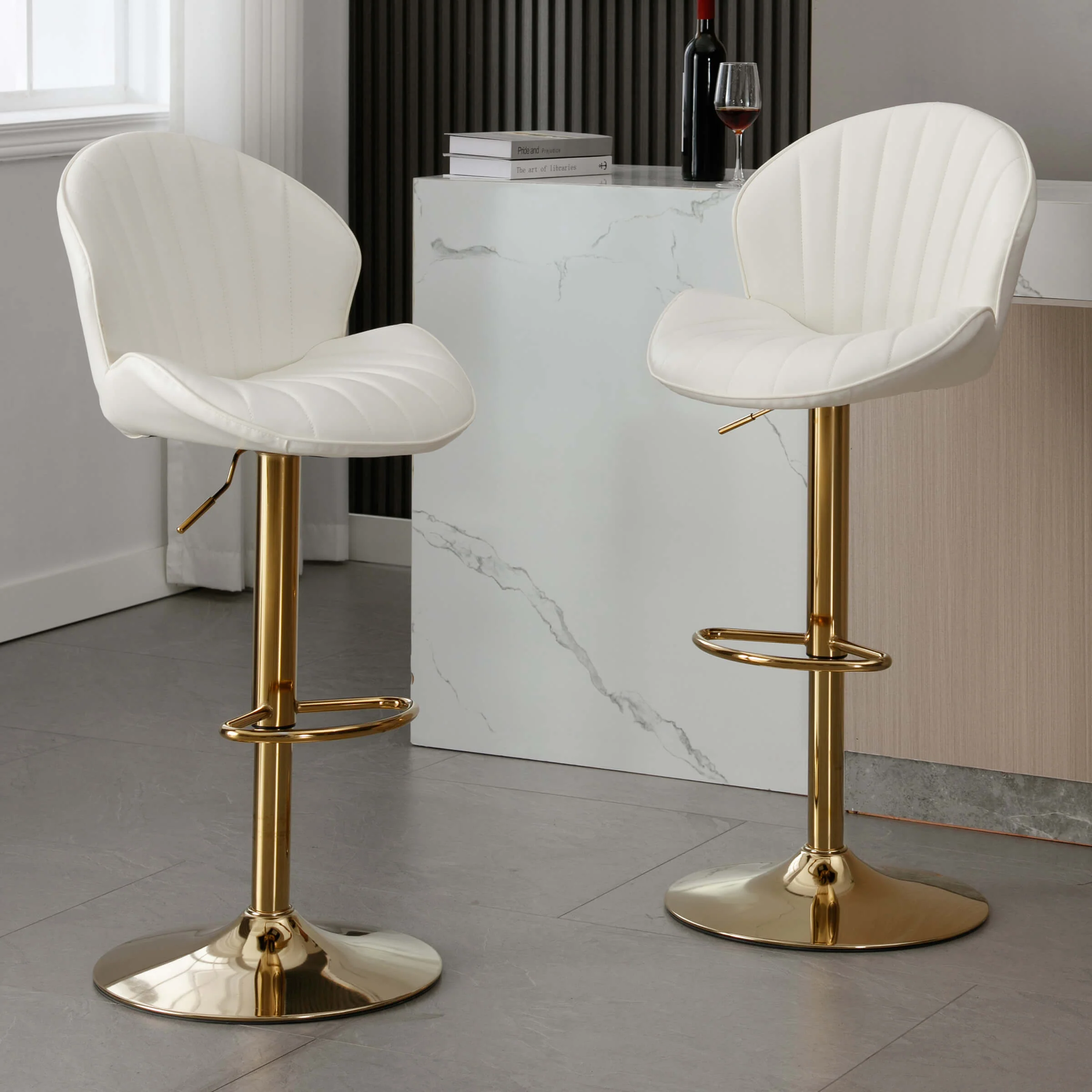 Modern Adjustable Swivel Bar Stools Set of 2 - 9022AB - Image 34