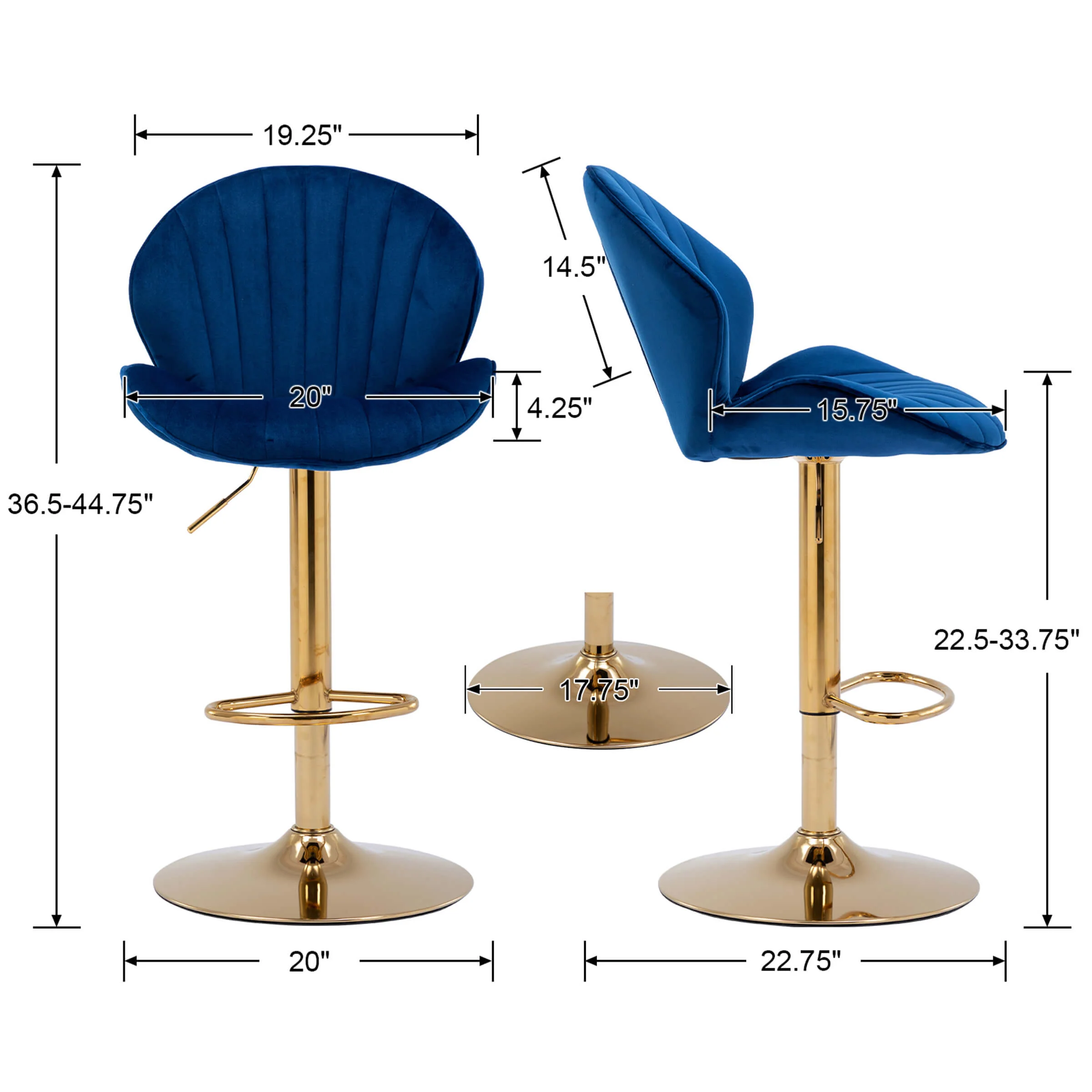 Modern Adjustable Swivel Bar Stools Set of 2 - 9022AB - Image 9