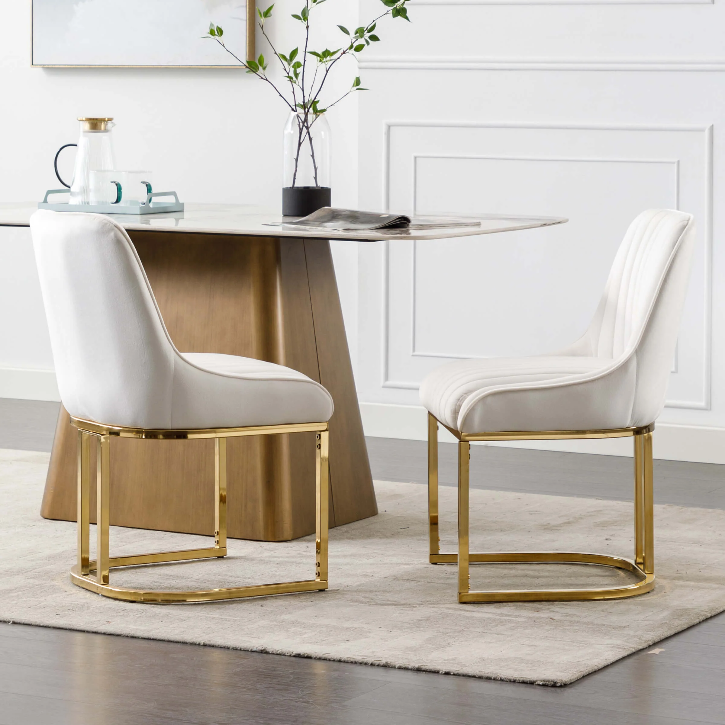 Armless Dining Chairs With Gold Legs Set of 2 - 9043DC - Image 10