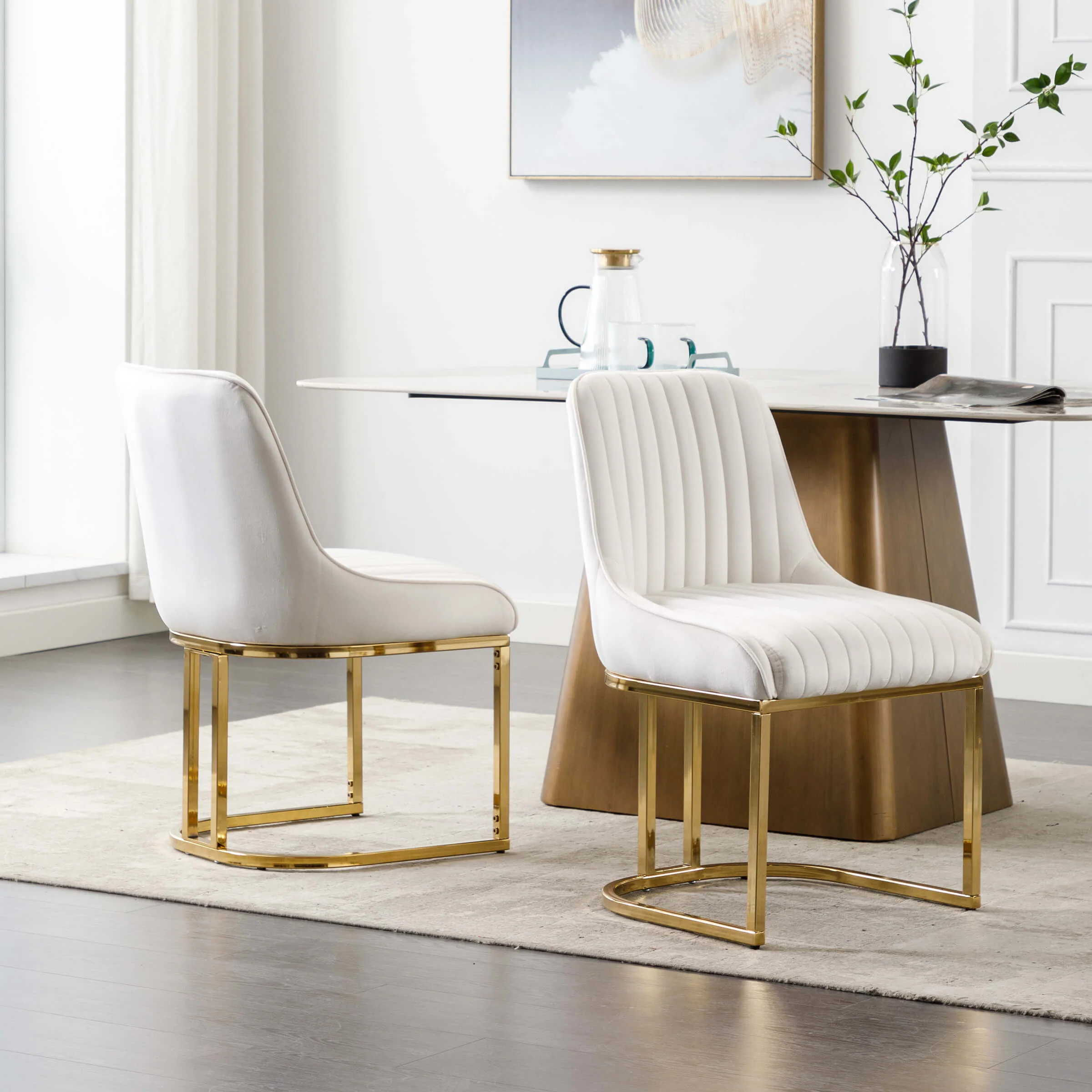 Armless Dining Chairs With Gold Legs Set of 2 - 9043DC - Image 11
