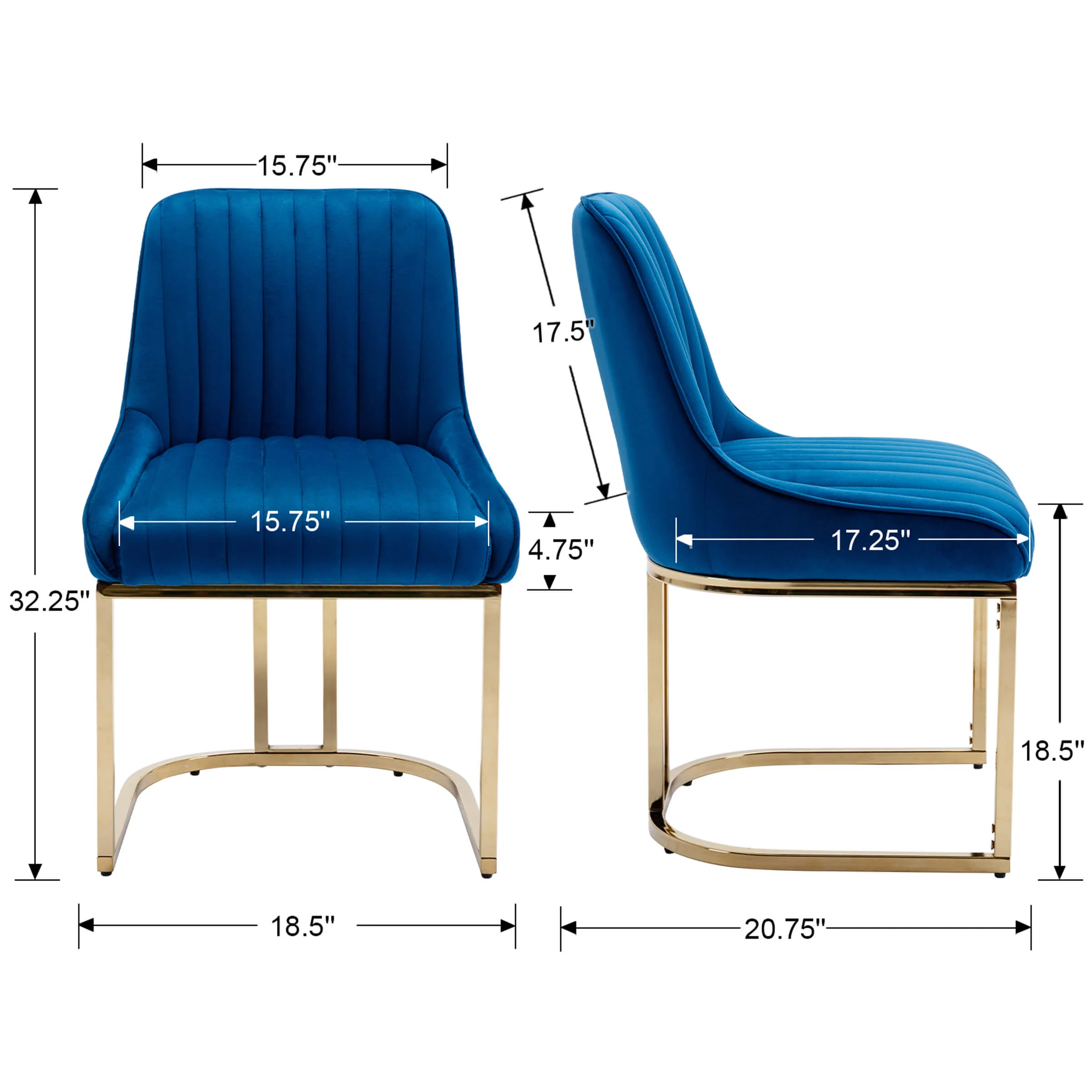 Armless Dining Chairs With Gold Legs Set of 2 - 9043DC - Image 8