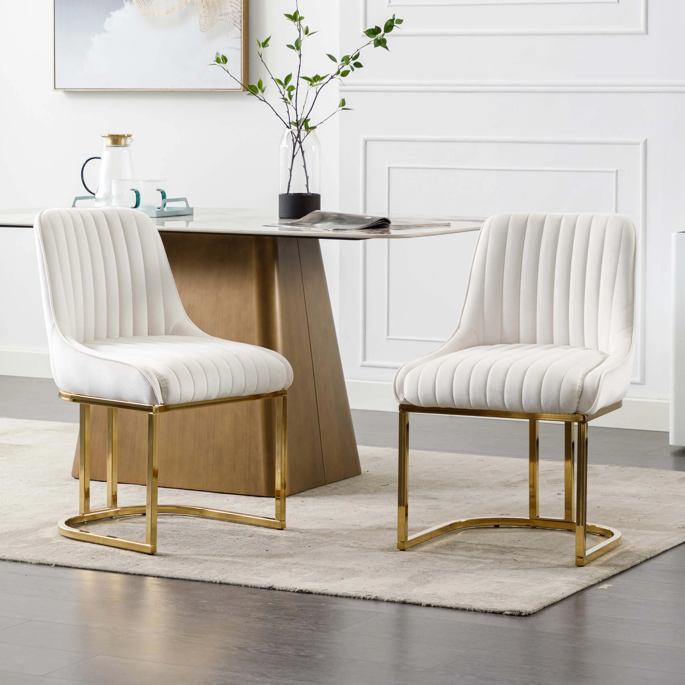 Armless Dining Chairs With Gold Legs Set of 2 - 9043DC - Image 9
