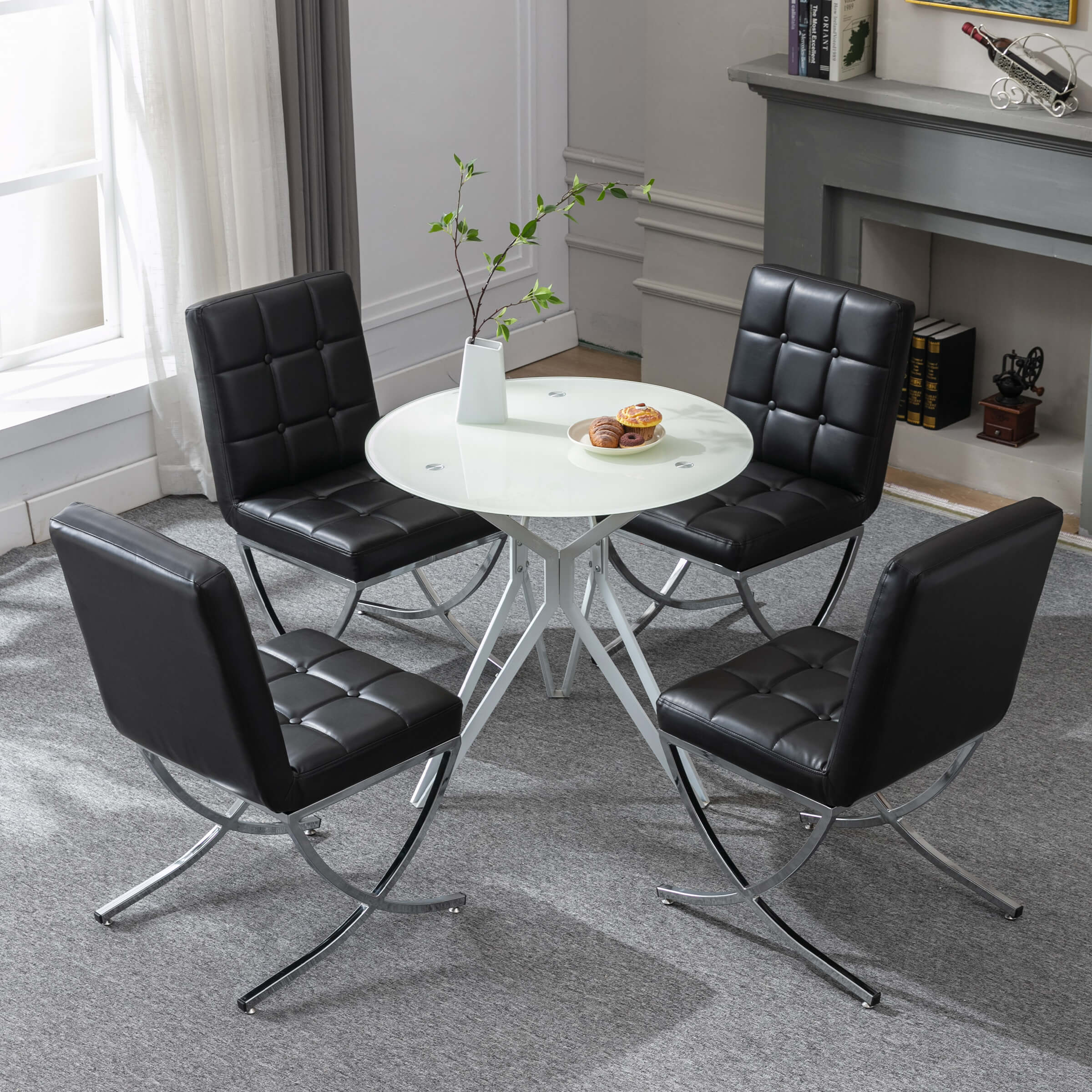 Modern Leather Tufted Dining Chairs Set of 2 - 3074DC - Image 11
