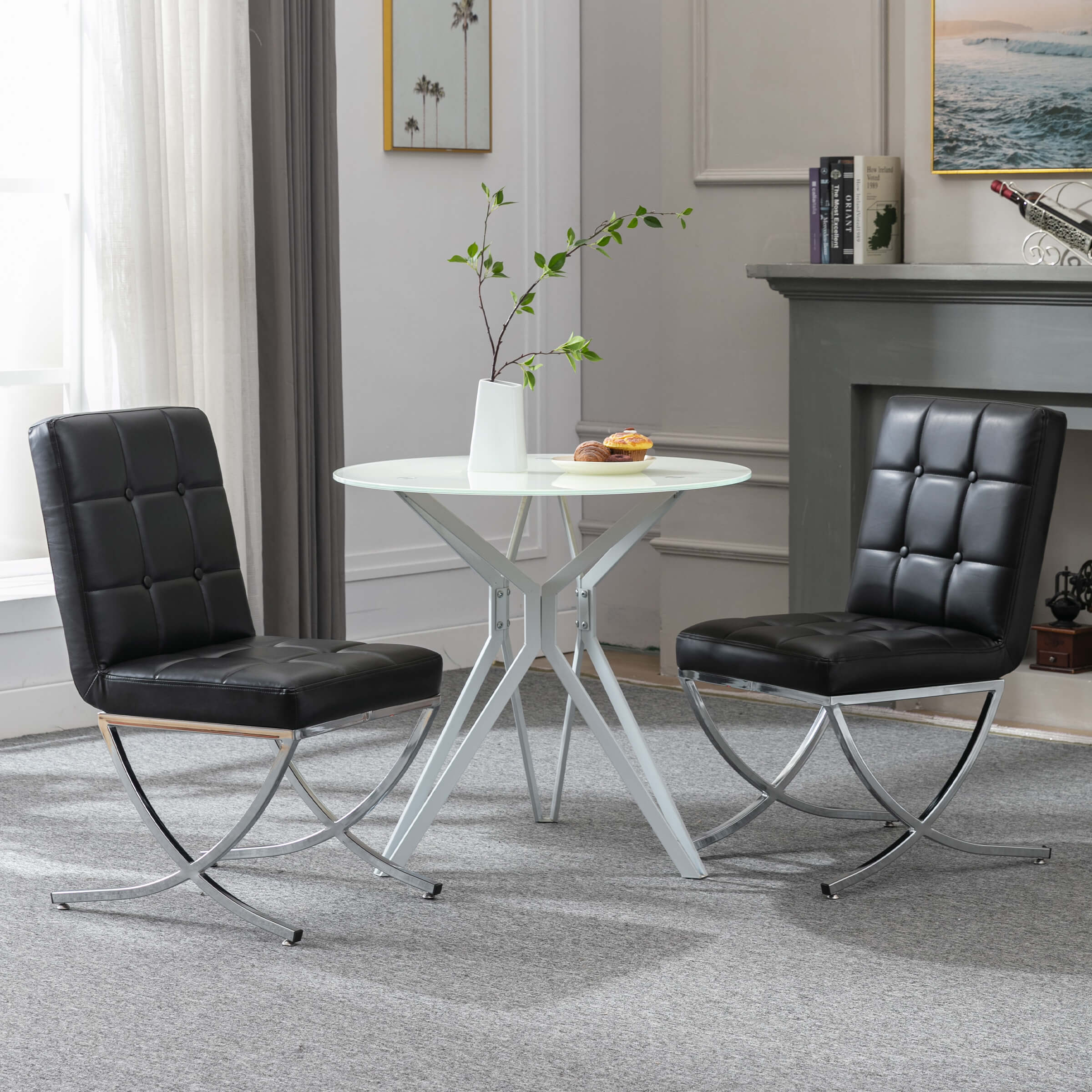 Modern Leather Tufted Dining Chairs Set of 2 - 3074DC - Image 8
