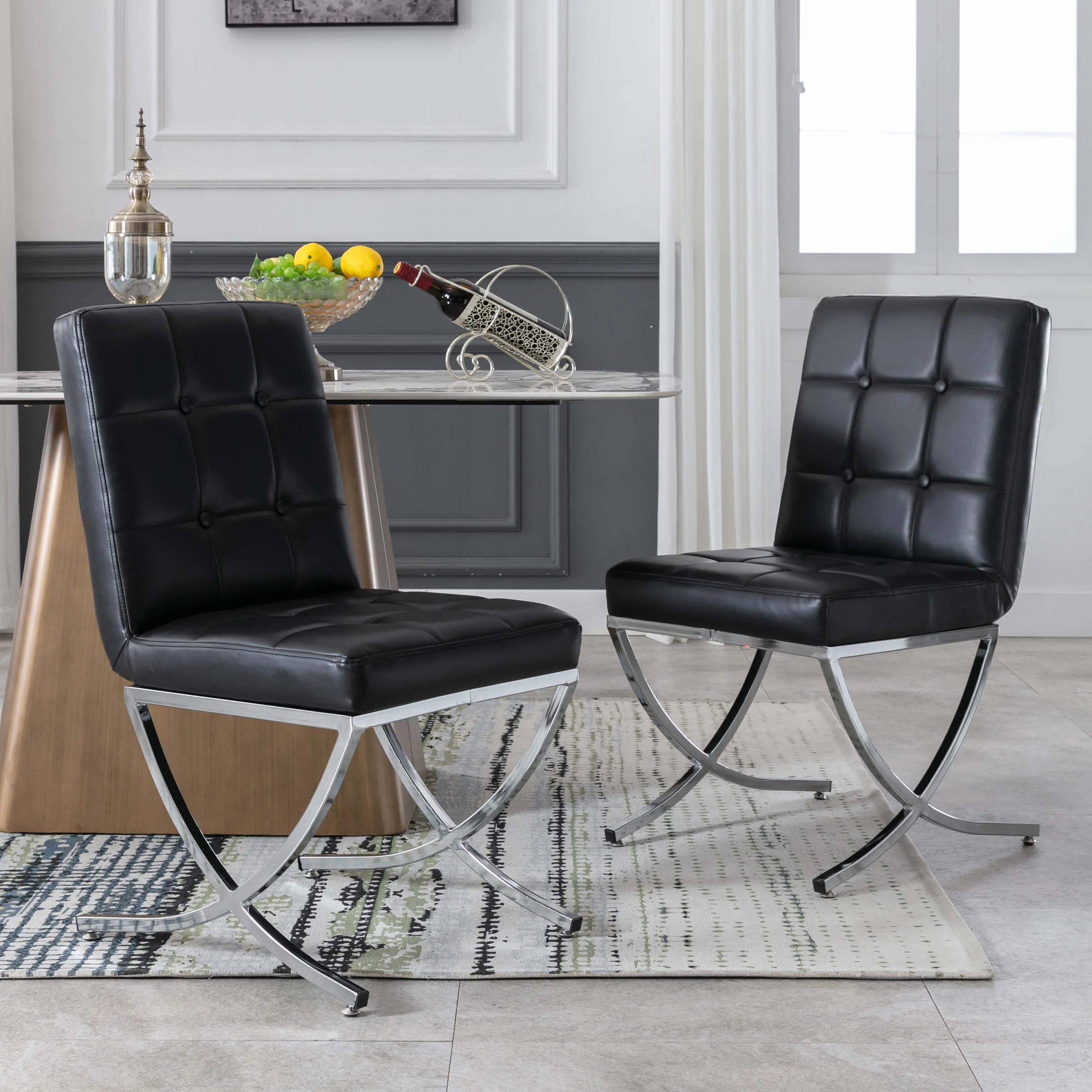 Modern Leather Tufted Dining Chairs Set of 2 - 3074DC - Image 9