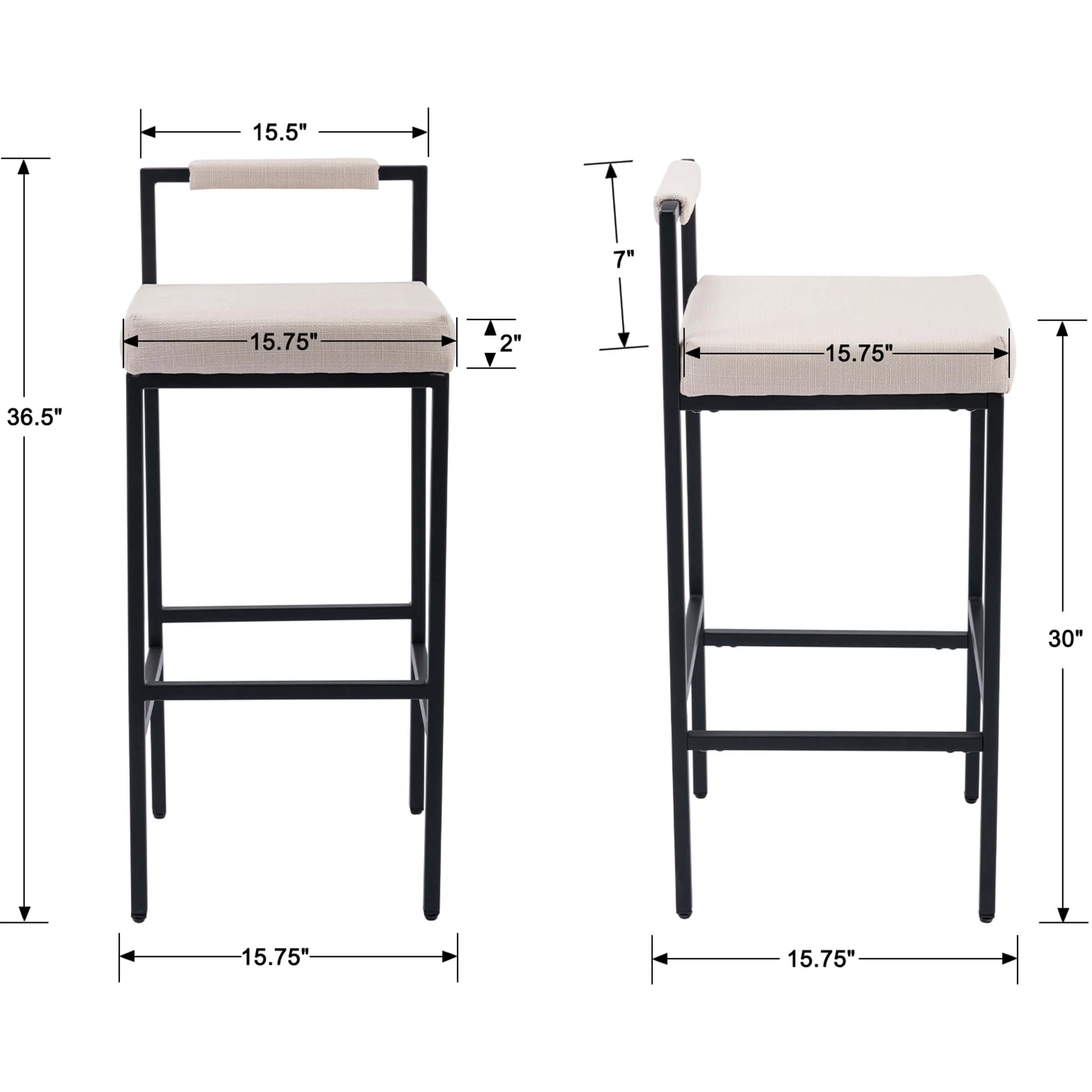 30"H Modern Low Back Bar Stools Set of 2 - 8674BS - Image 8