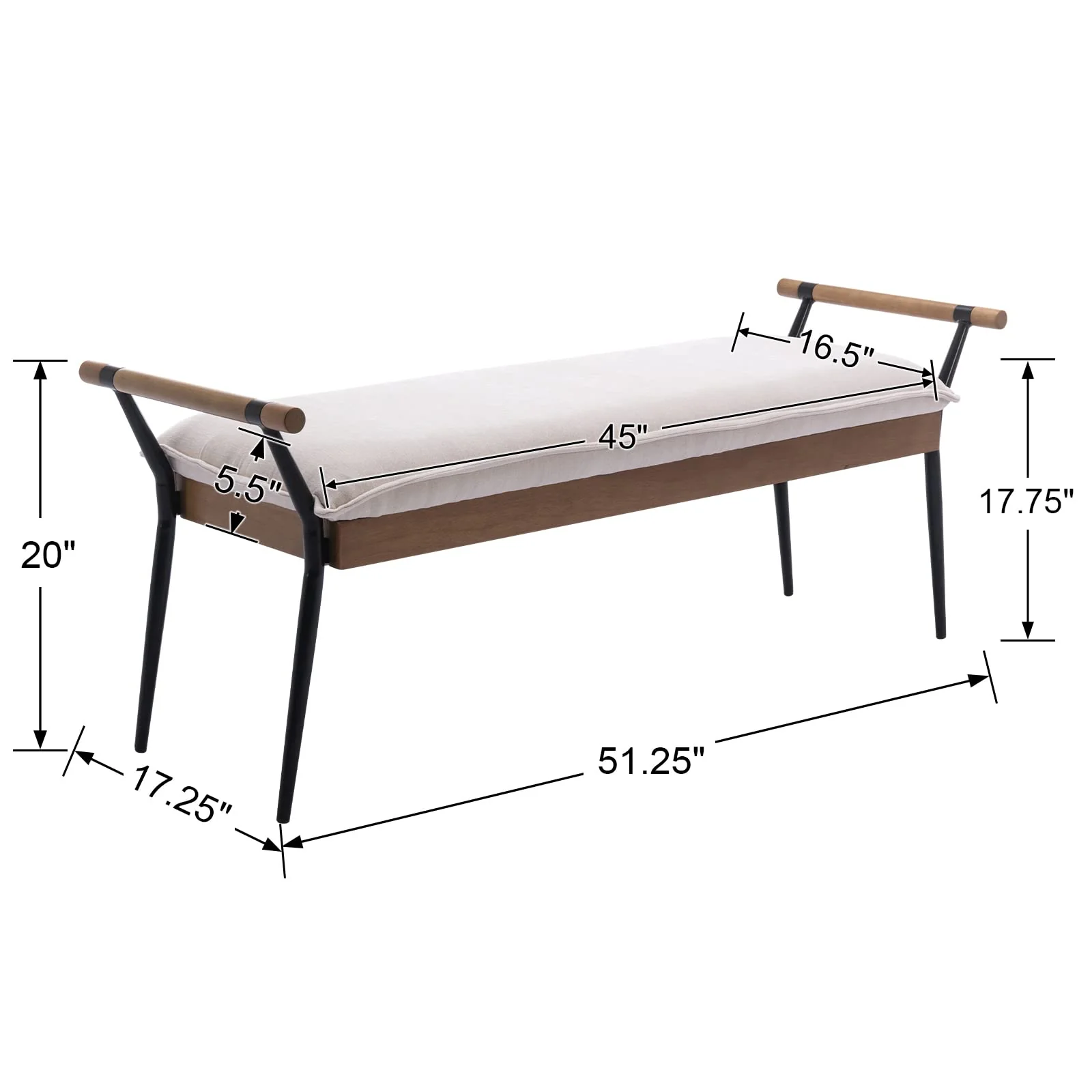 Rectangle Metal Legs Bench with Arms - 2465BH - Image 10