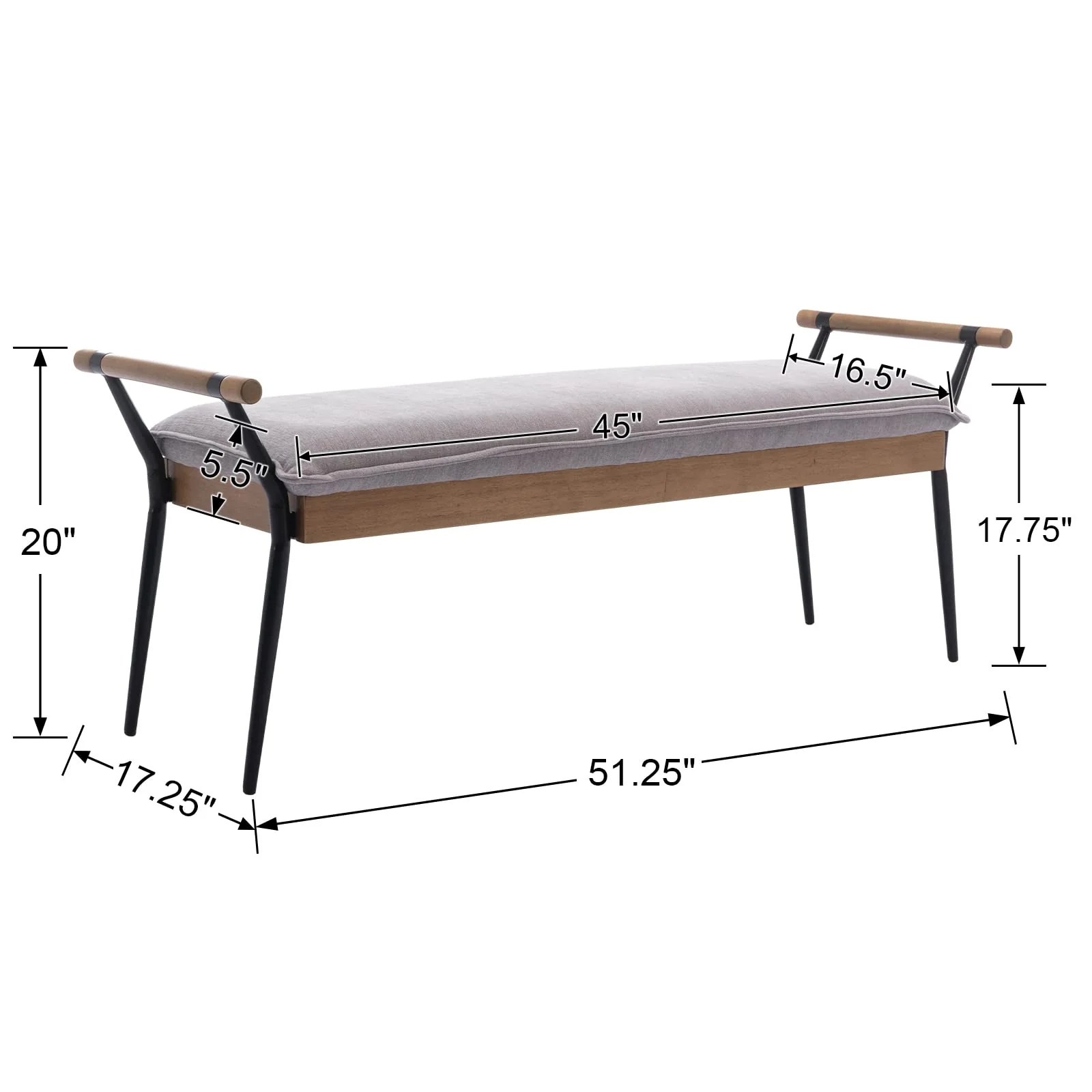 Rectangle Metal Legs Bench with Arms - 2465BH - Image 20