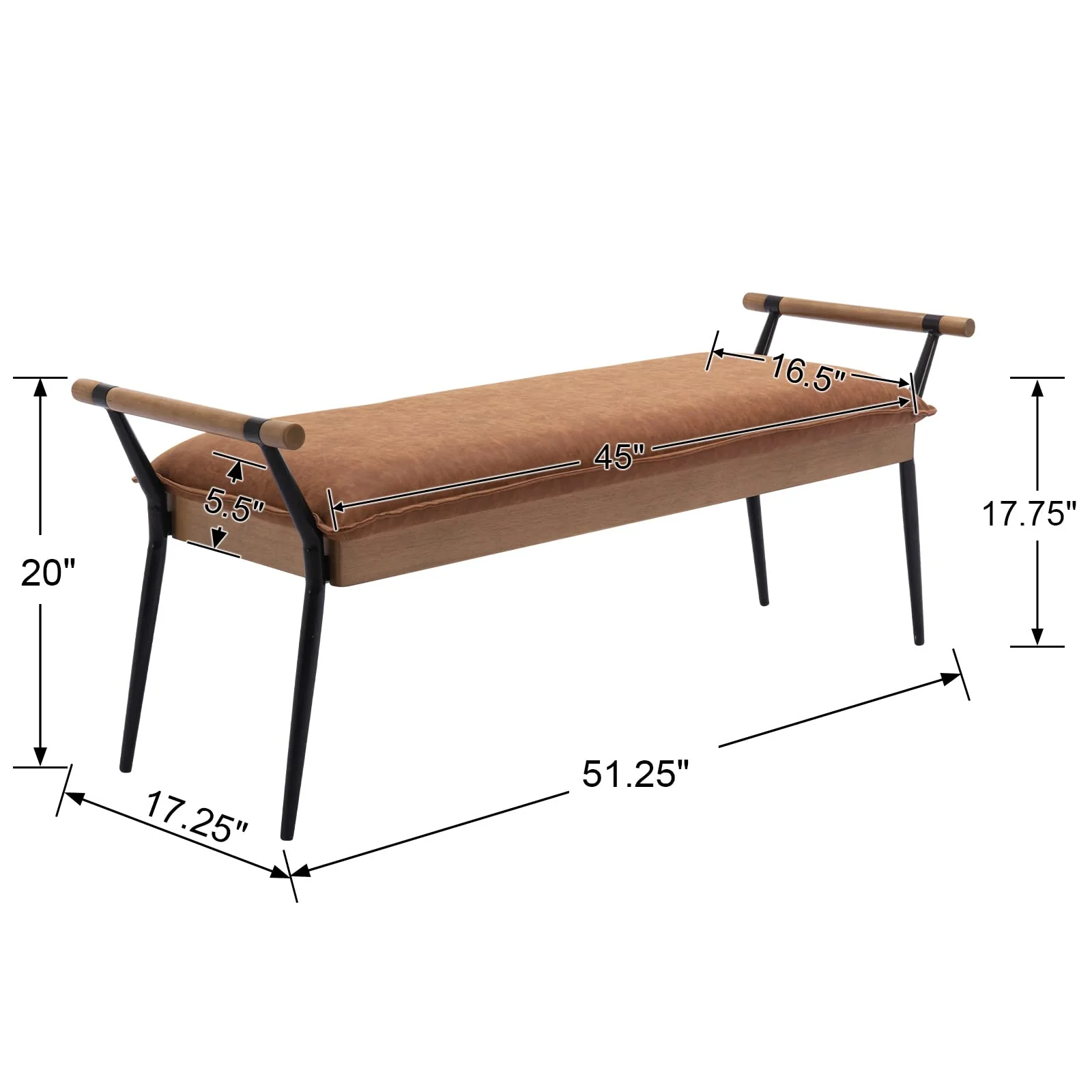 Rectangle Metal Legs Bench with Arms - 2465BH - Image 30