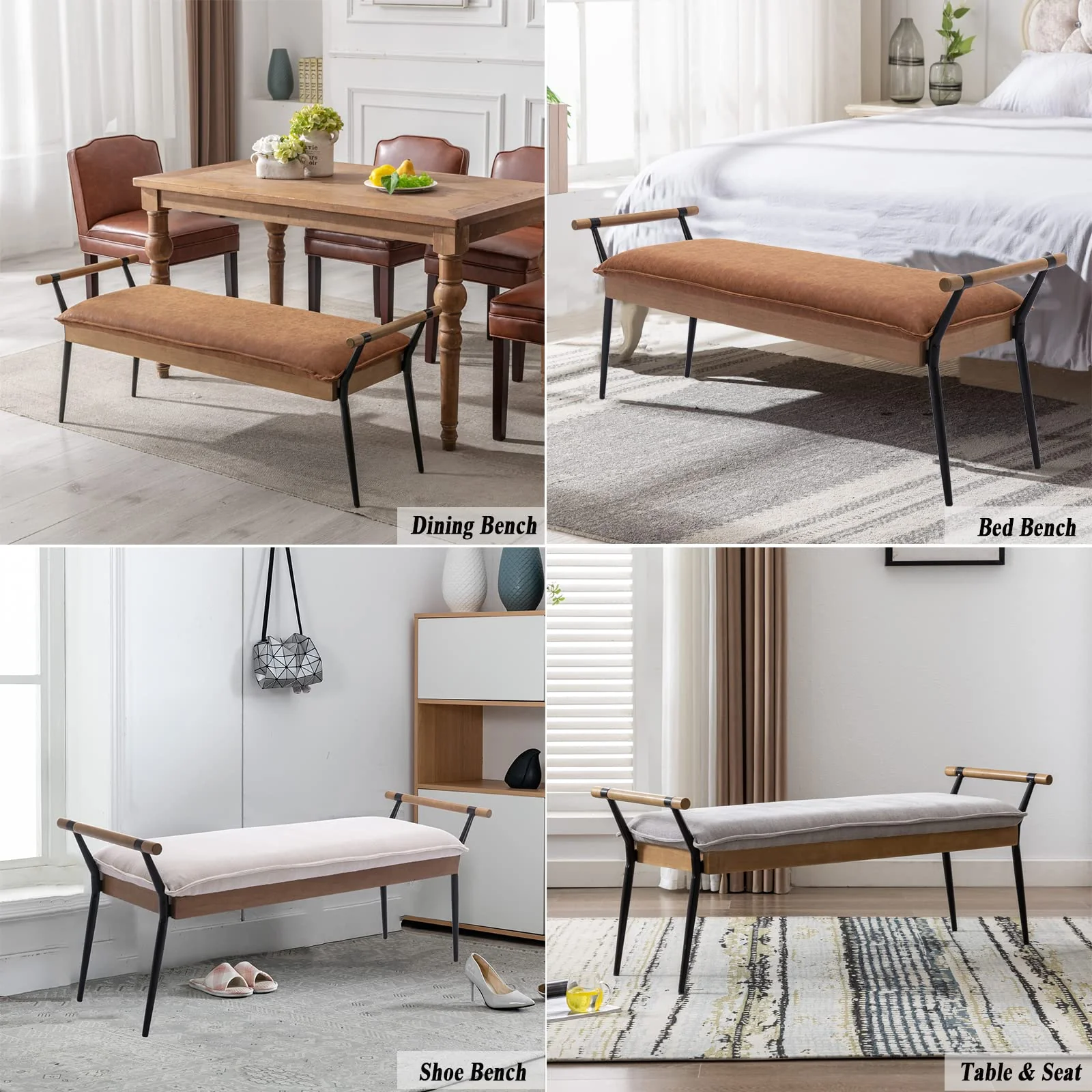 Rectangle Metal Legs Bench with Arms - 2465BH - Image 8