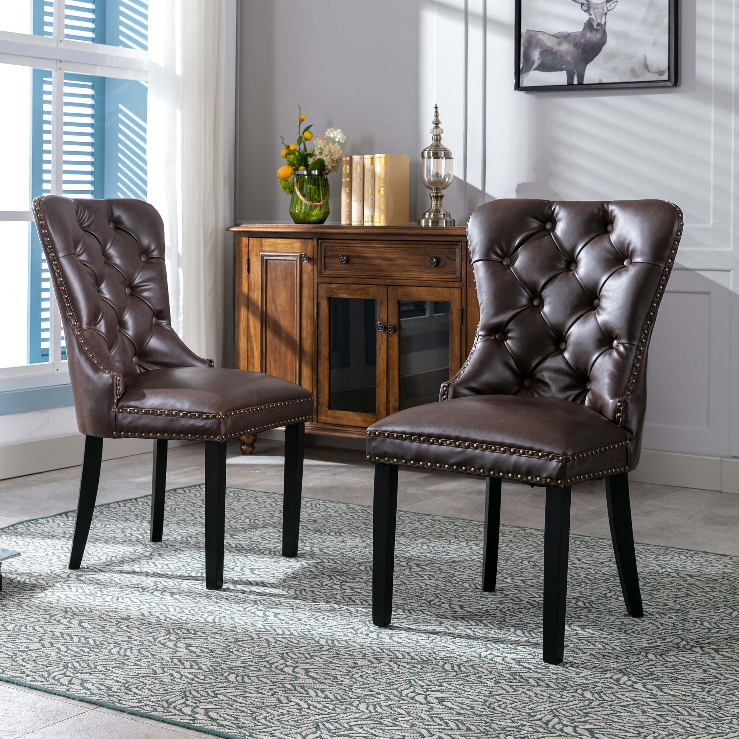 Mufted Leather Dining Chairs Set of 2 - 1029DC - Image 25