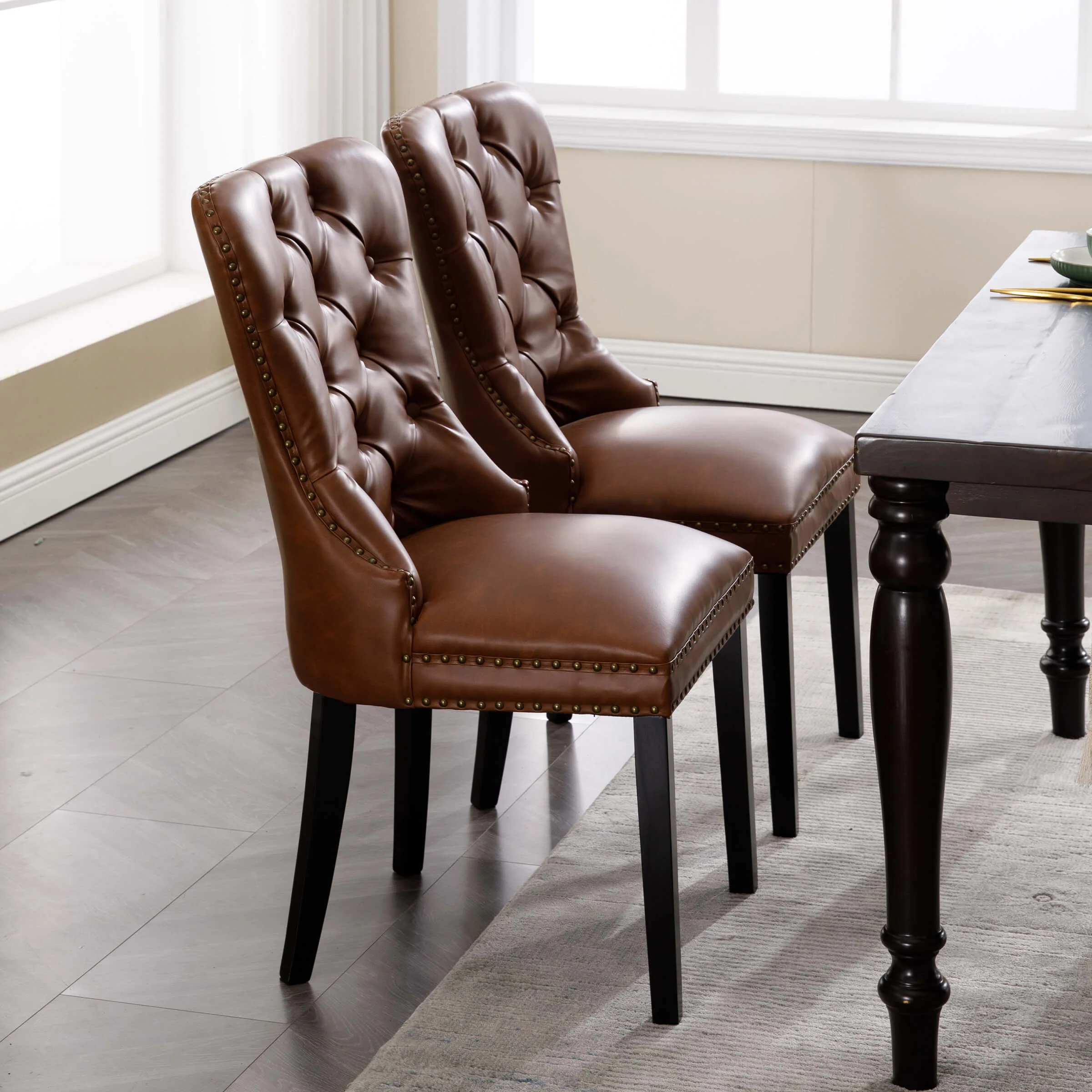 Mufted Leather Dining Chairs Set of 2 - 1029DC - Image 3