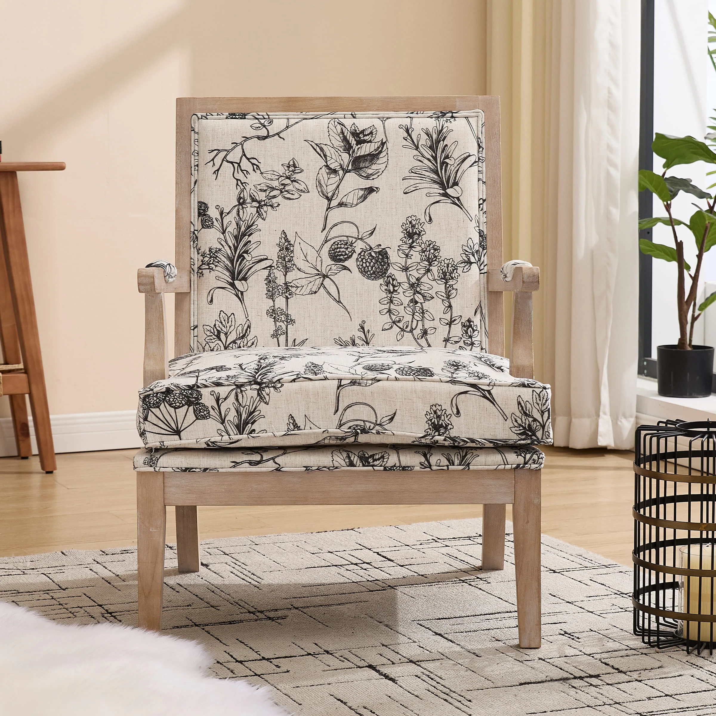 Linen Upholstered Solid Wood Armchair - 30026AC - Image 10
