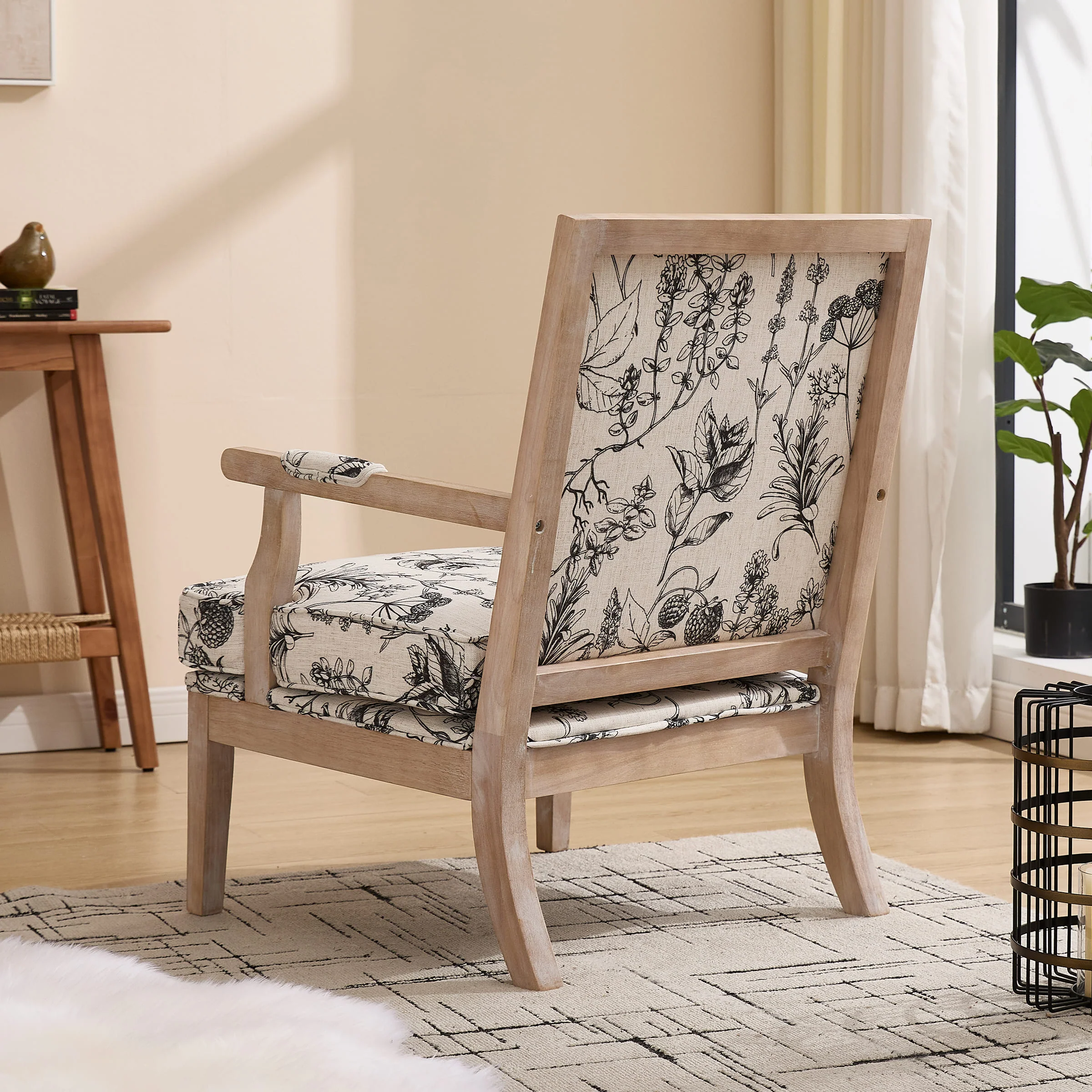 Linen Upholstered Solid Wood Armchair - 30026AC - Image 11