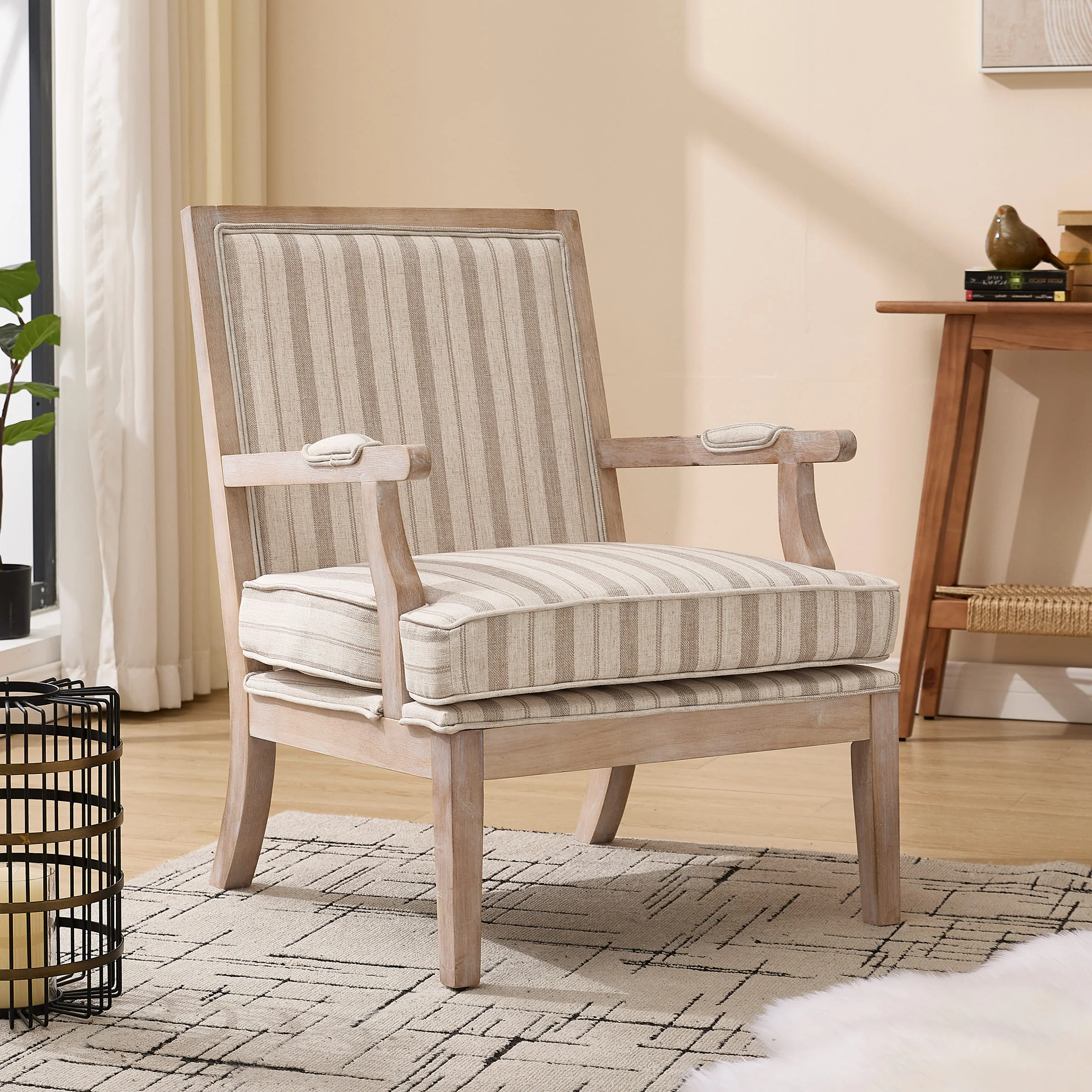 Linen Upholstered Solid Wood Armchair - 30026AC - Image 17