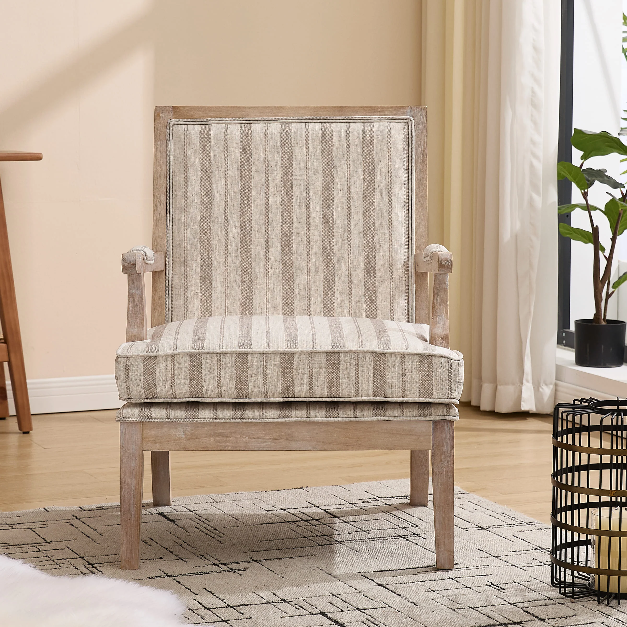 Linen Upholstered Solid Wood Armchair - 30026AC - Image 18