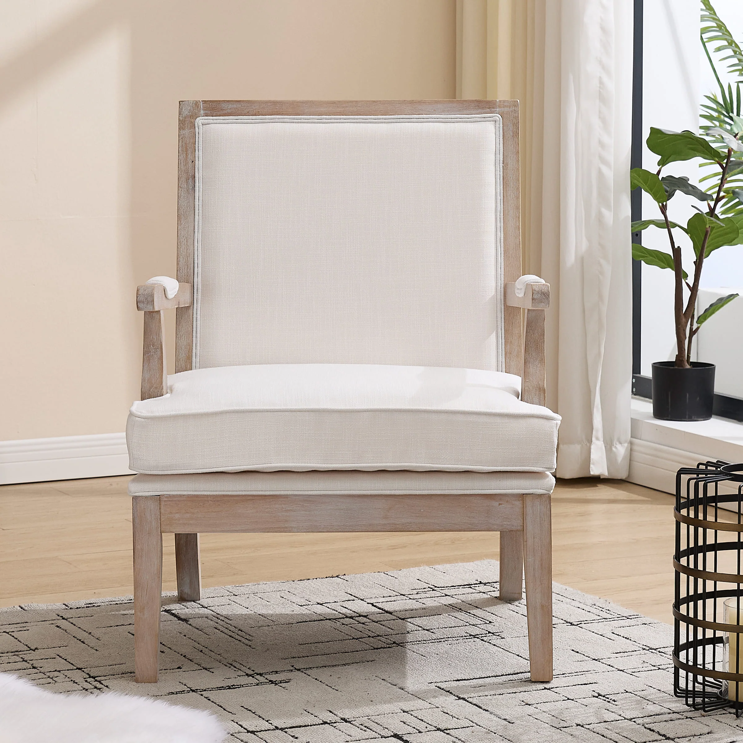 Linen Upholstered Solid Wood Armchair - 30026AC - Image 2