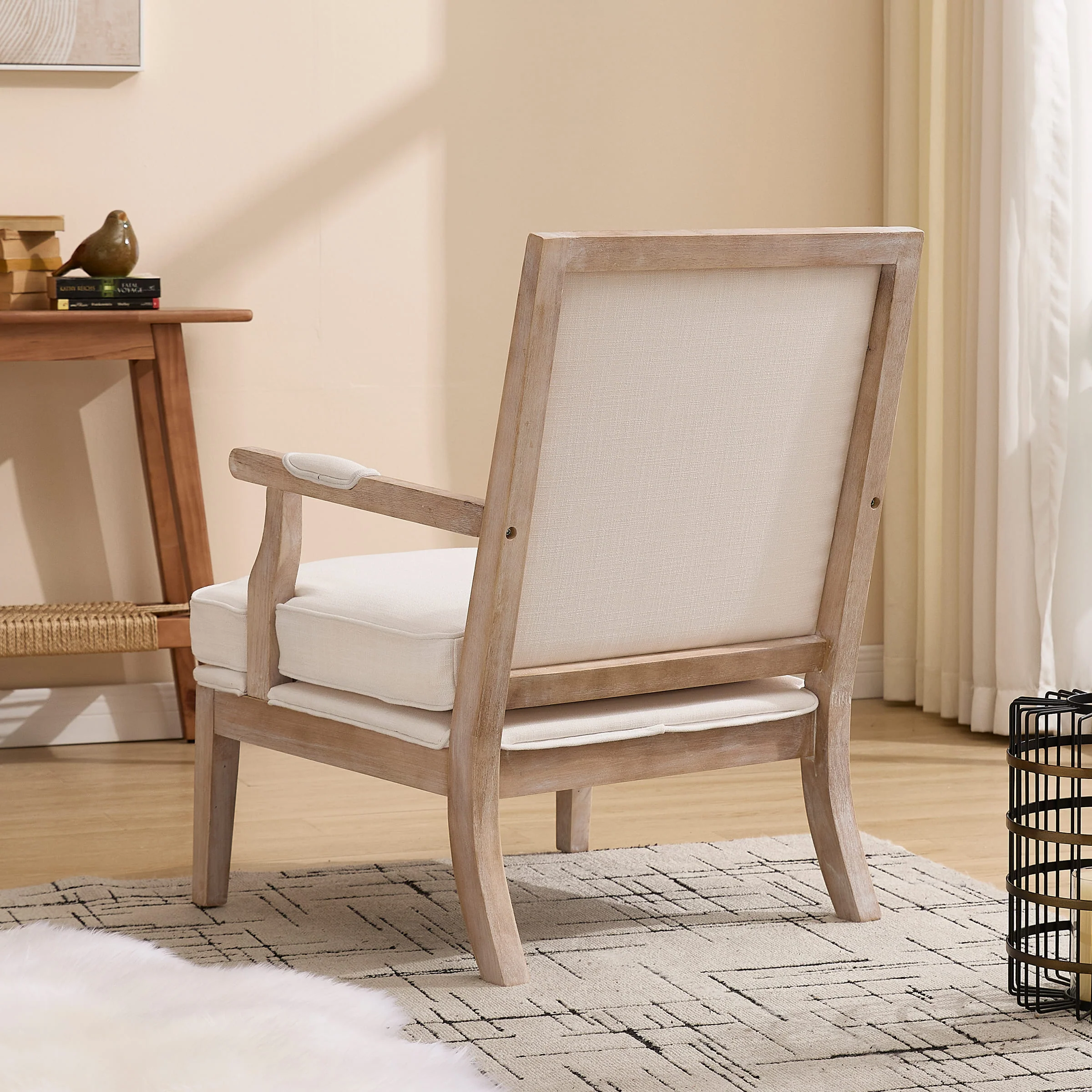 Linen Upholstered Solid Wood Armchair - 30026AC - Image 3