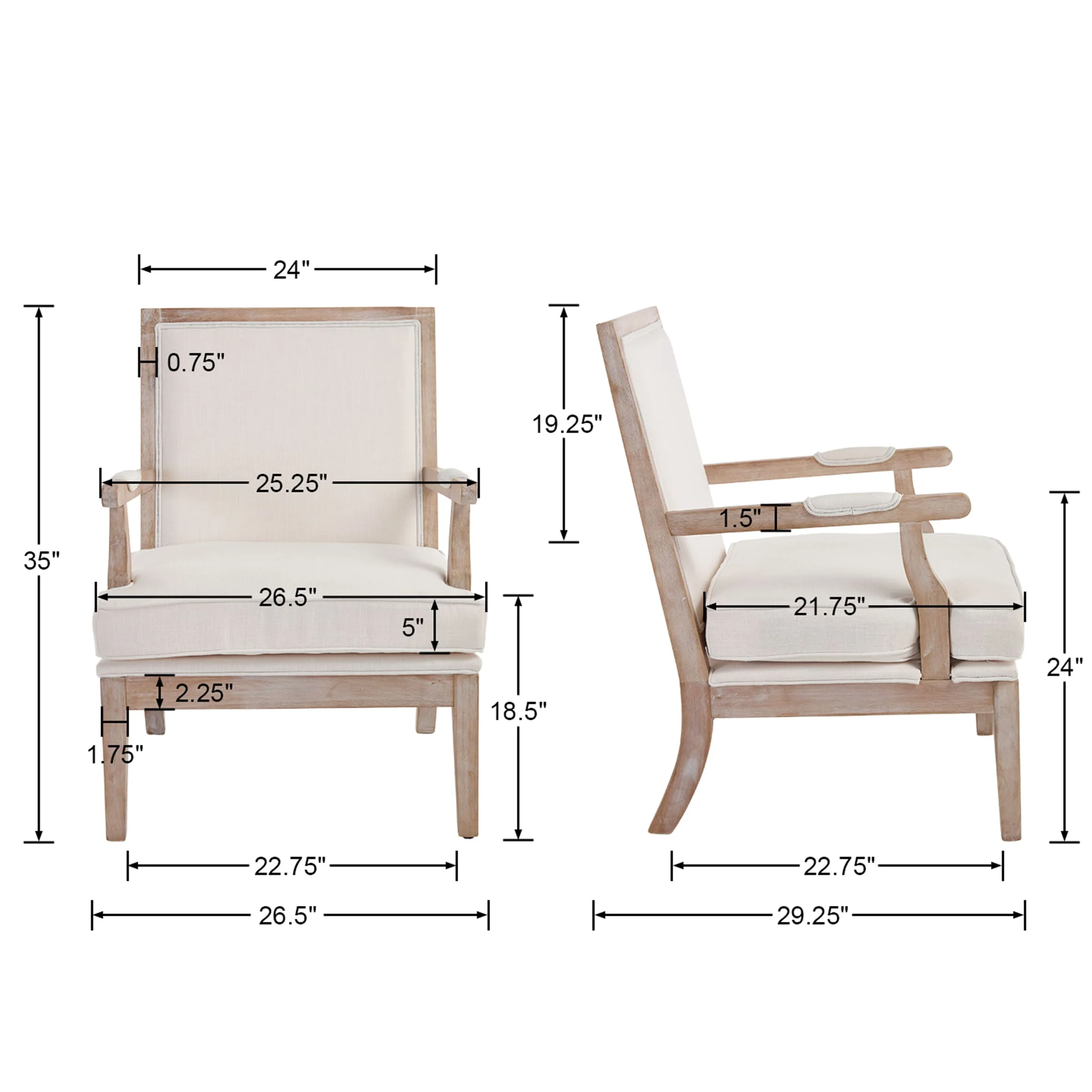 Linen Upholstered Solid Wood Armchair - 30026AC - Image 8