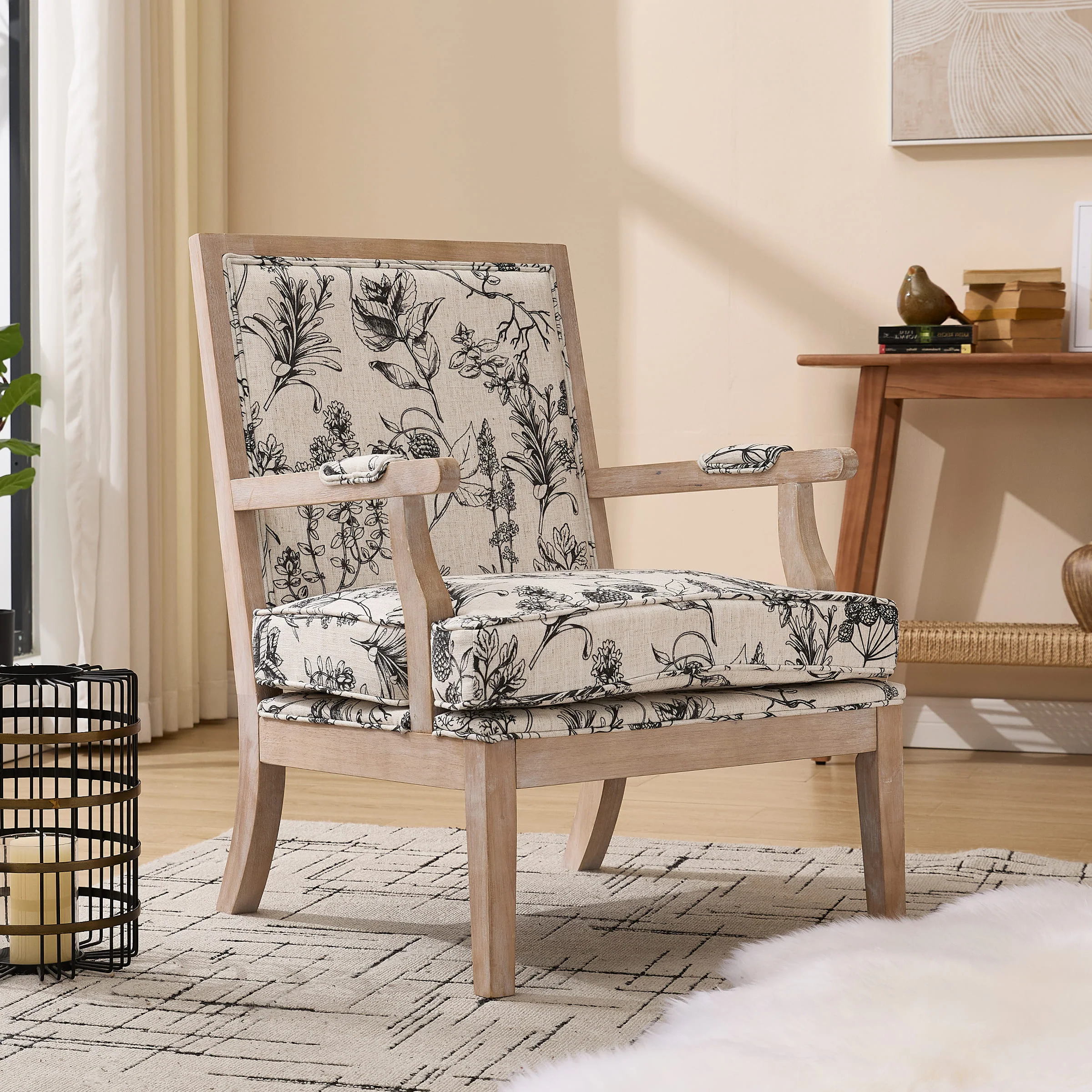 Linen Upholstered Solid Wood Armchair - 30026AC - Image 9