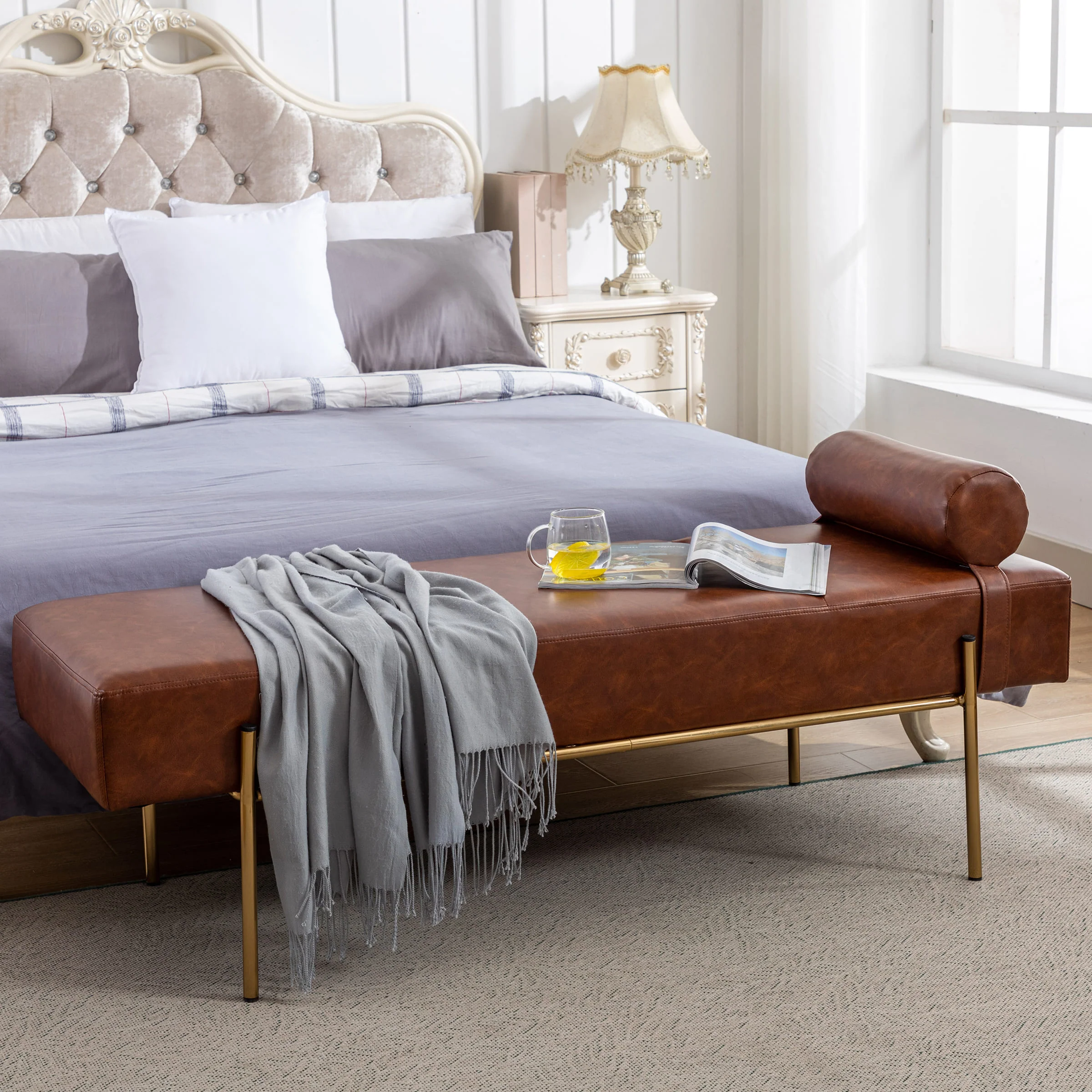 55"W Golden Legs End of Bed Bench - 8256DB - Image 3
