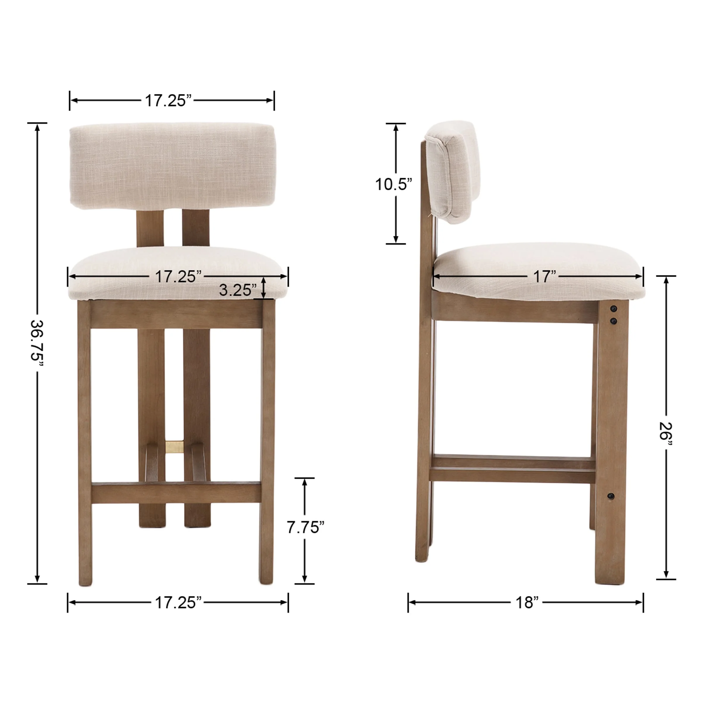 26”H Wood Legs Counter Stools Set of 2 - 5829CS - Image 10