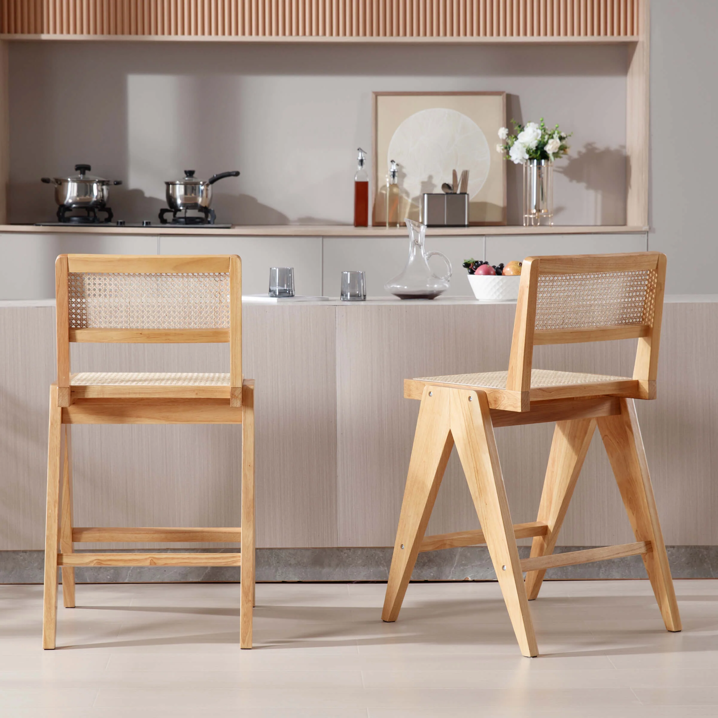 26"H Rattan Back Wood Counte Stools Set of 2 - 5760CS - Image 10