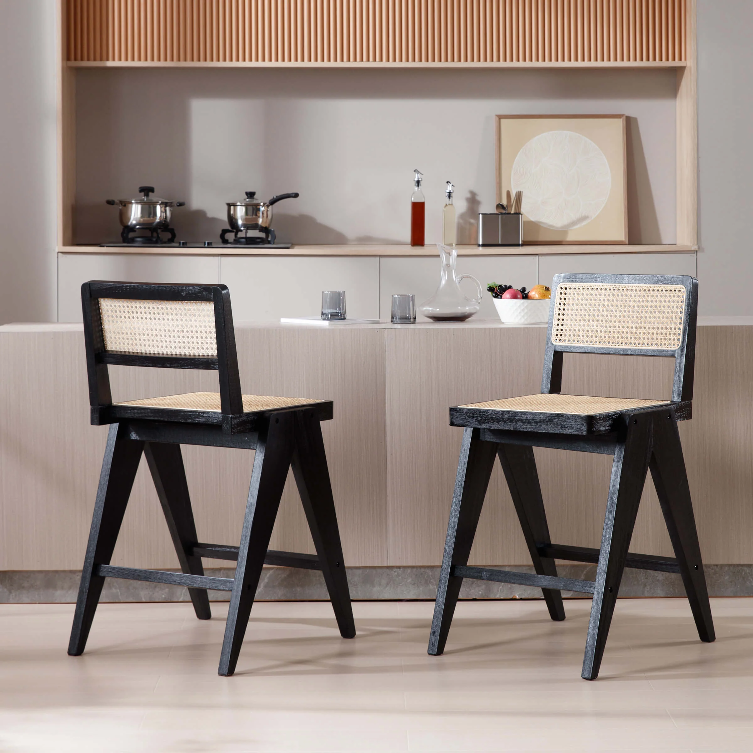 26"H Rattan Back Wood Counte Stools Set of 2 - 5760CS - Image 14