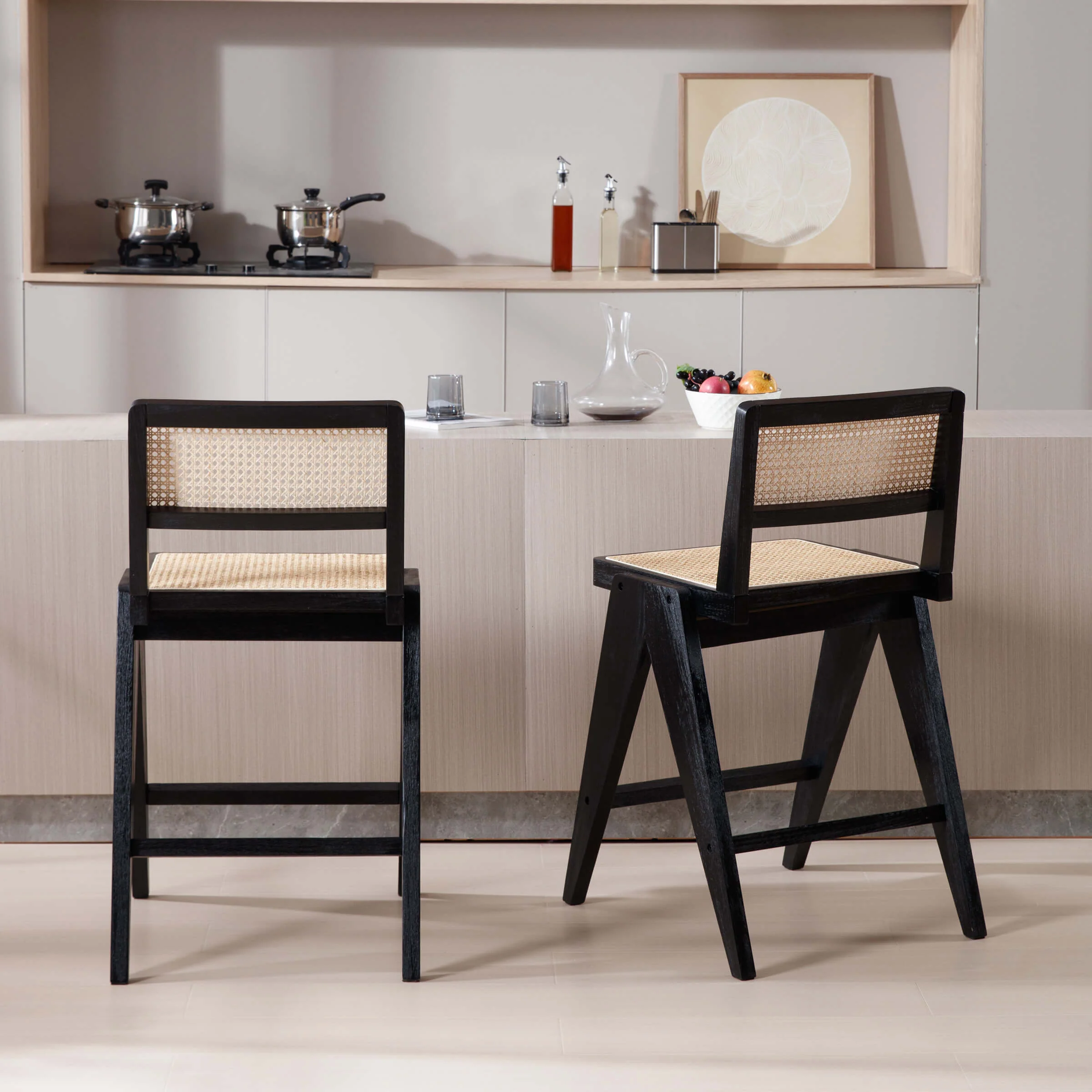 26"H Rattan Back Wood Counte Stools Set of 2 - 5760CS - Image 15