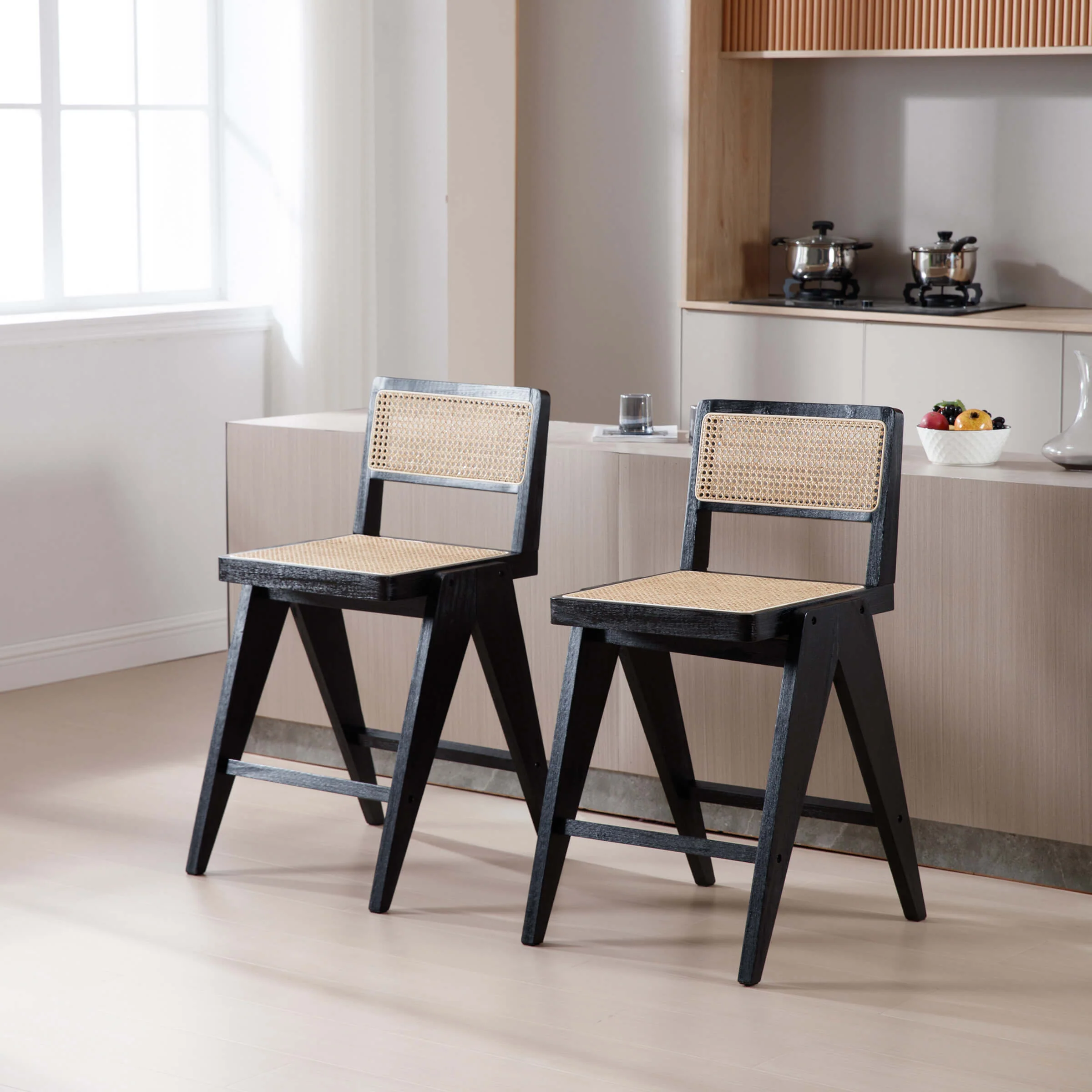 26"H Rattan Back Wood Counte Stools Set of 2 - 5760CS - Image 16