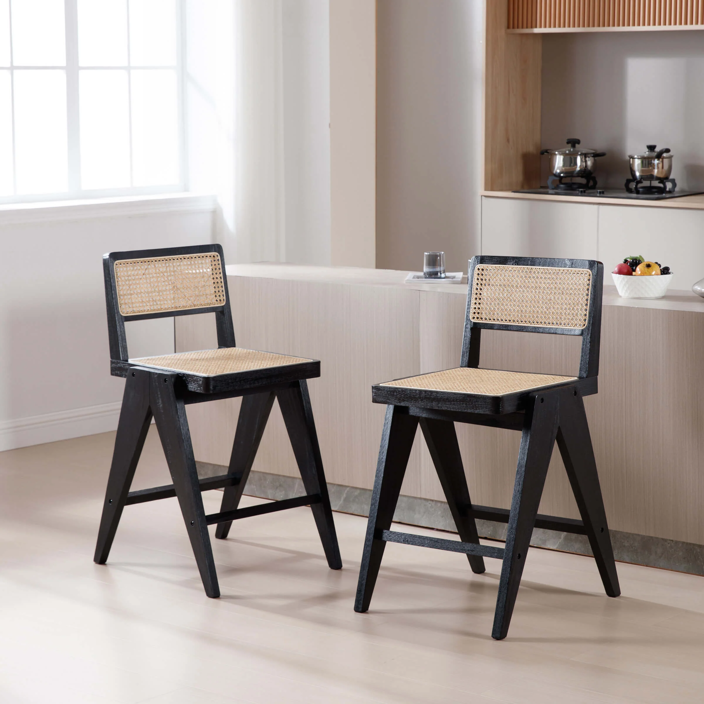 26"H Rattan Back Wood Counte Stools Set of 2 - 5760CS - Image 17