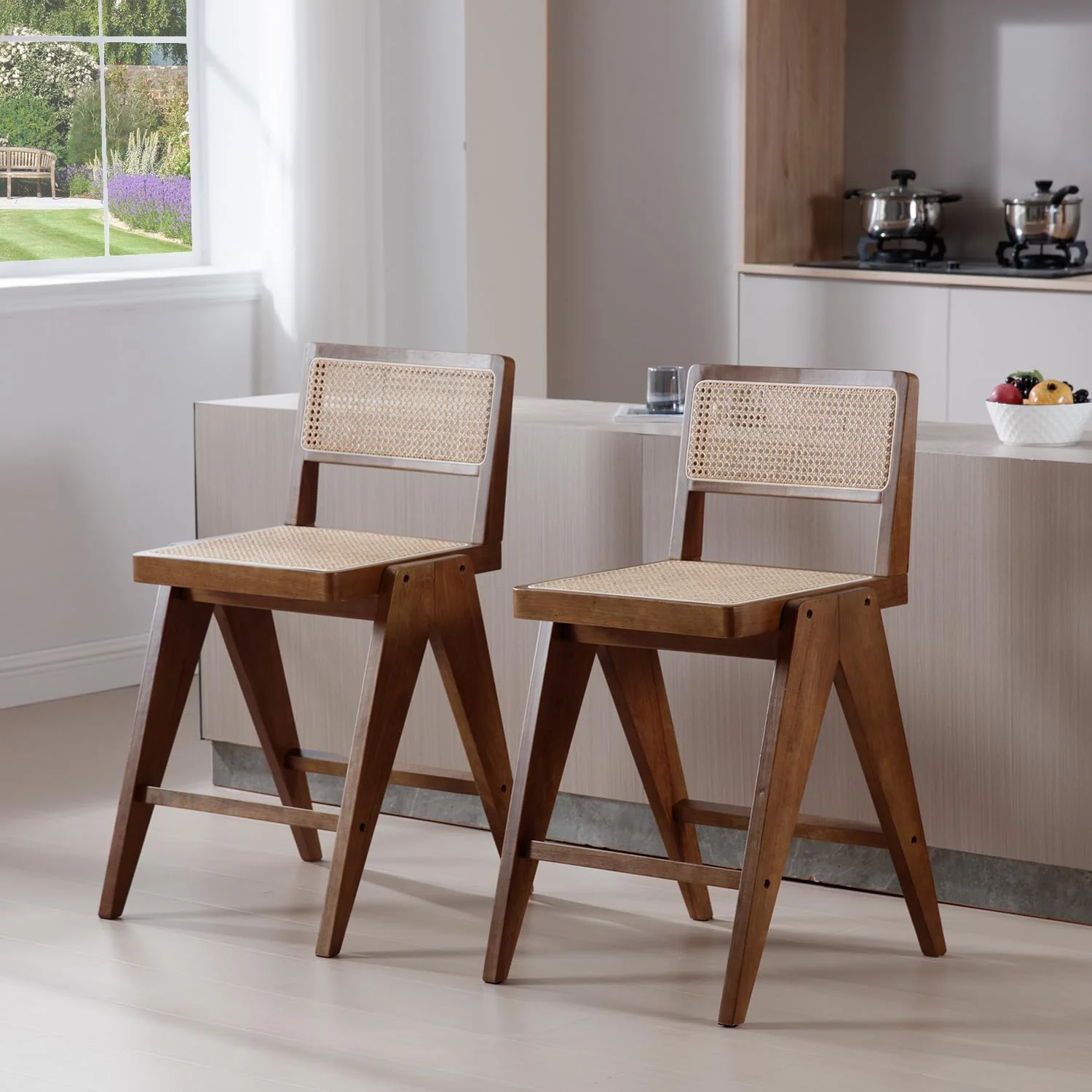 26"H Rattan Back Wood Counte Stools Set of 2 - 5760CS - Image 3
