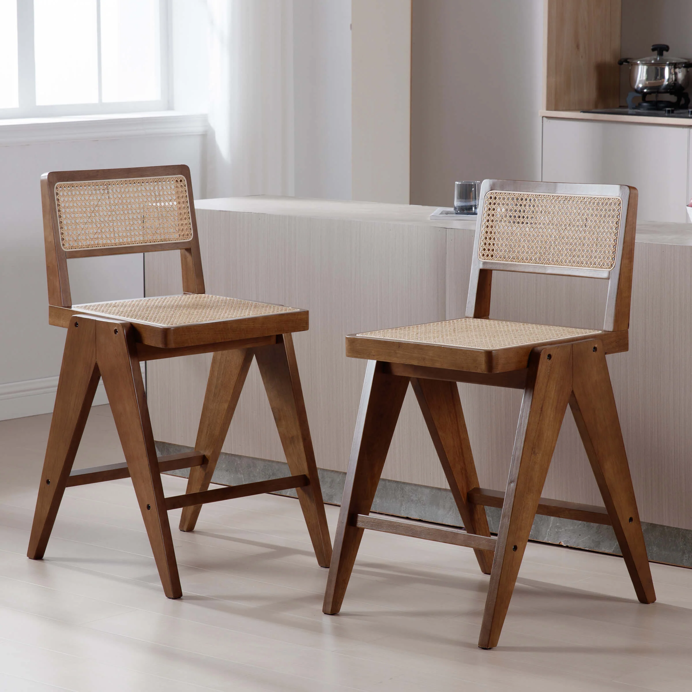 26"H Rattan Back Wood Counte Stools Set of 2 - 5760CS - Image 4