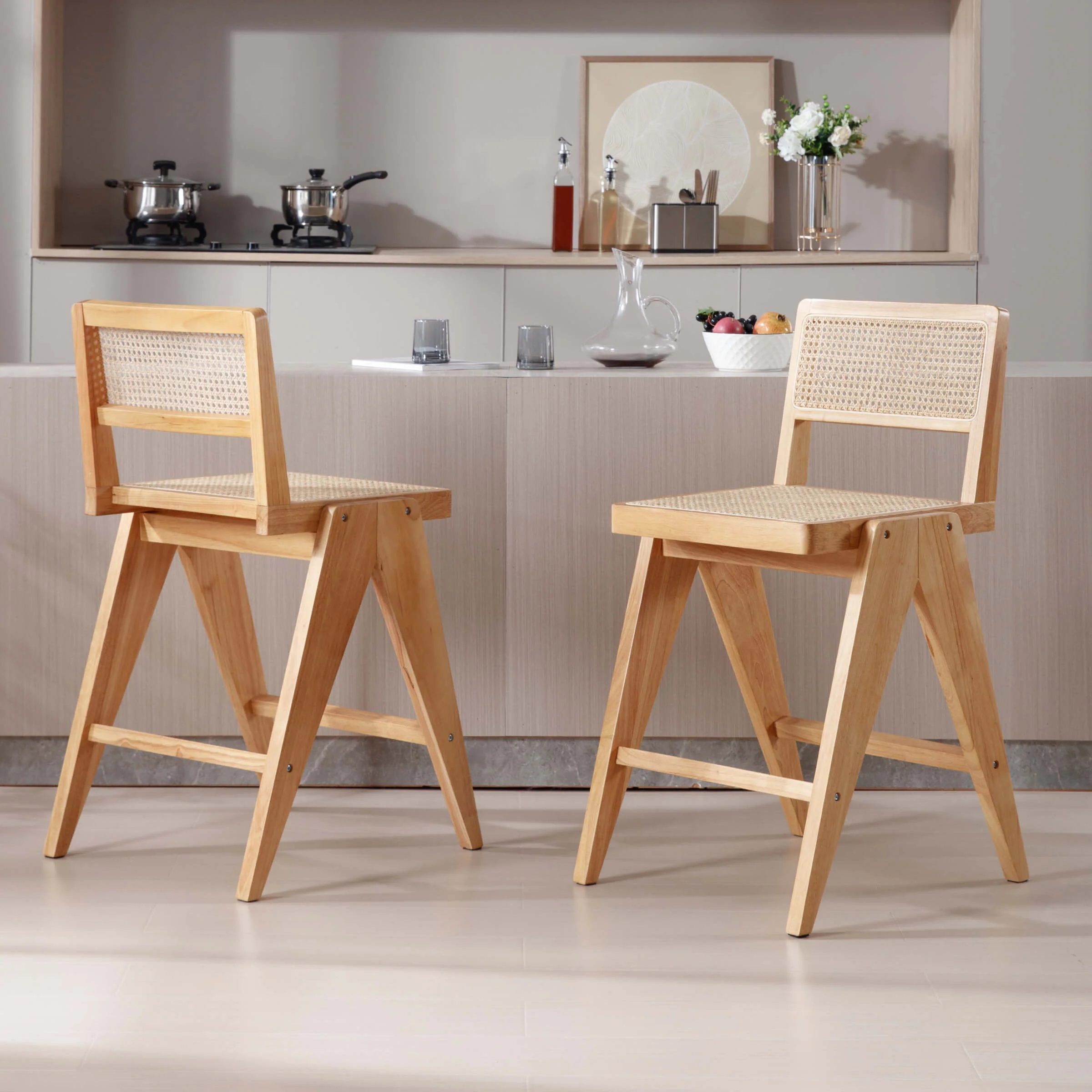 26"H Rattan Back Wood Counte Stools Set of 2 - 5760CS - Image 9