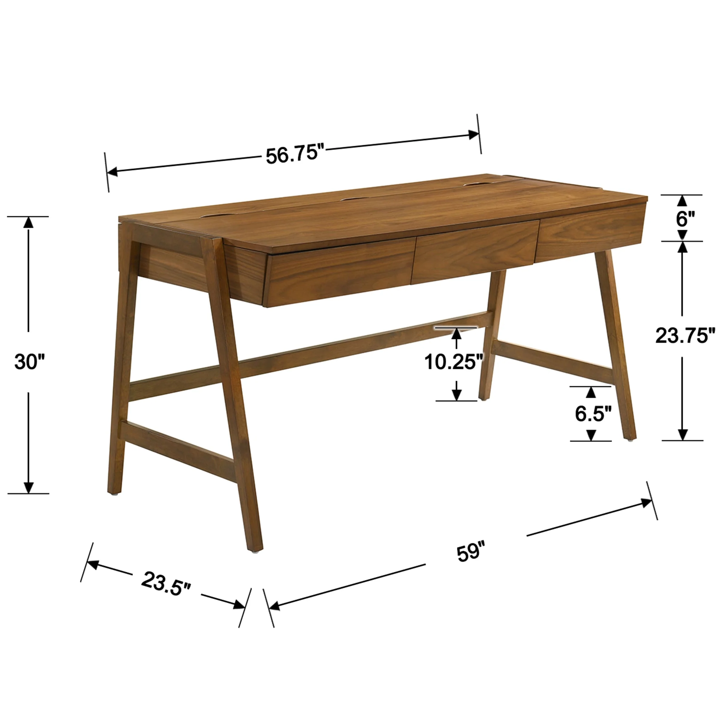 59"L Wooden Writing Desk with 3 Drawers - 00006DK - Image 11