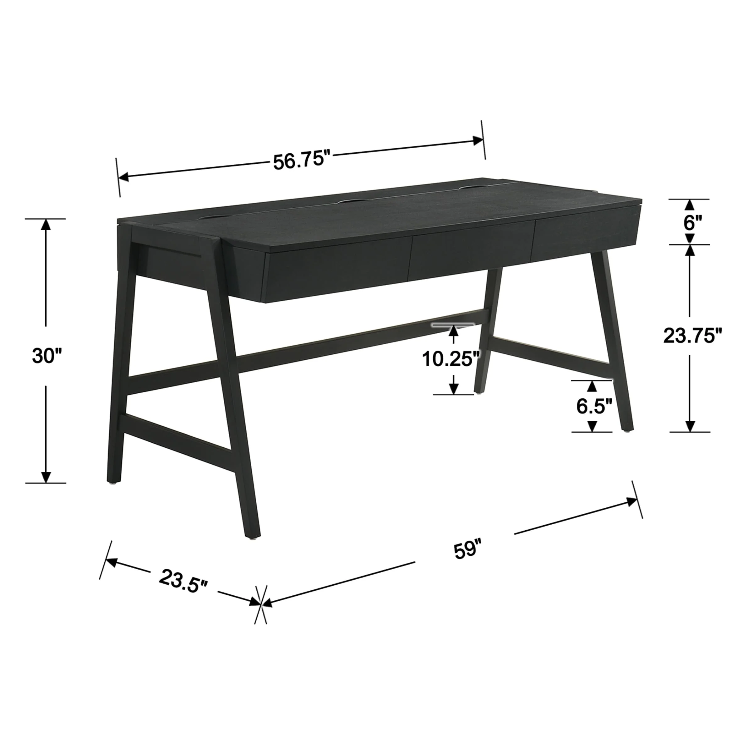 59"L Wooden Writing Desk with 3 Drawers - 00006DK - Image 20