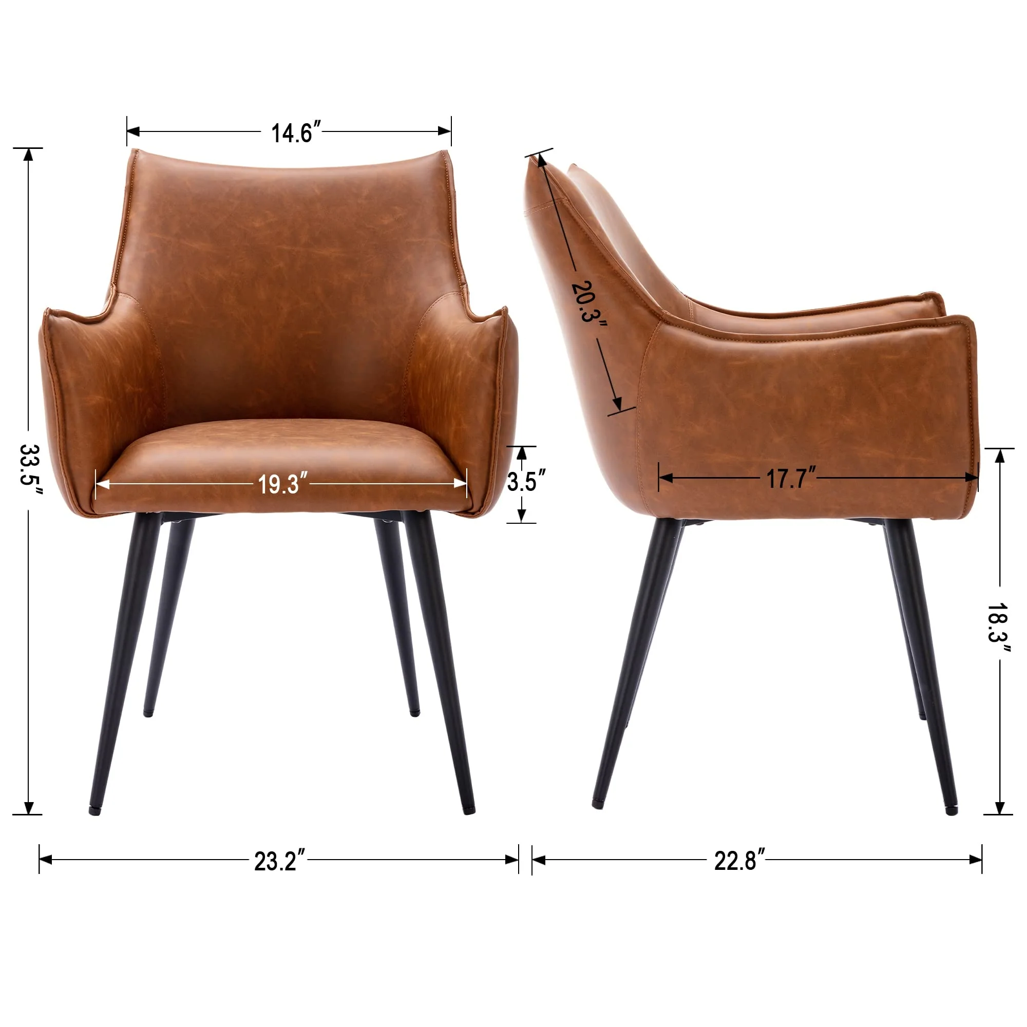 Brown PU Leather Dining Chairs Set of 2 - 9198DC - Image 6