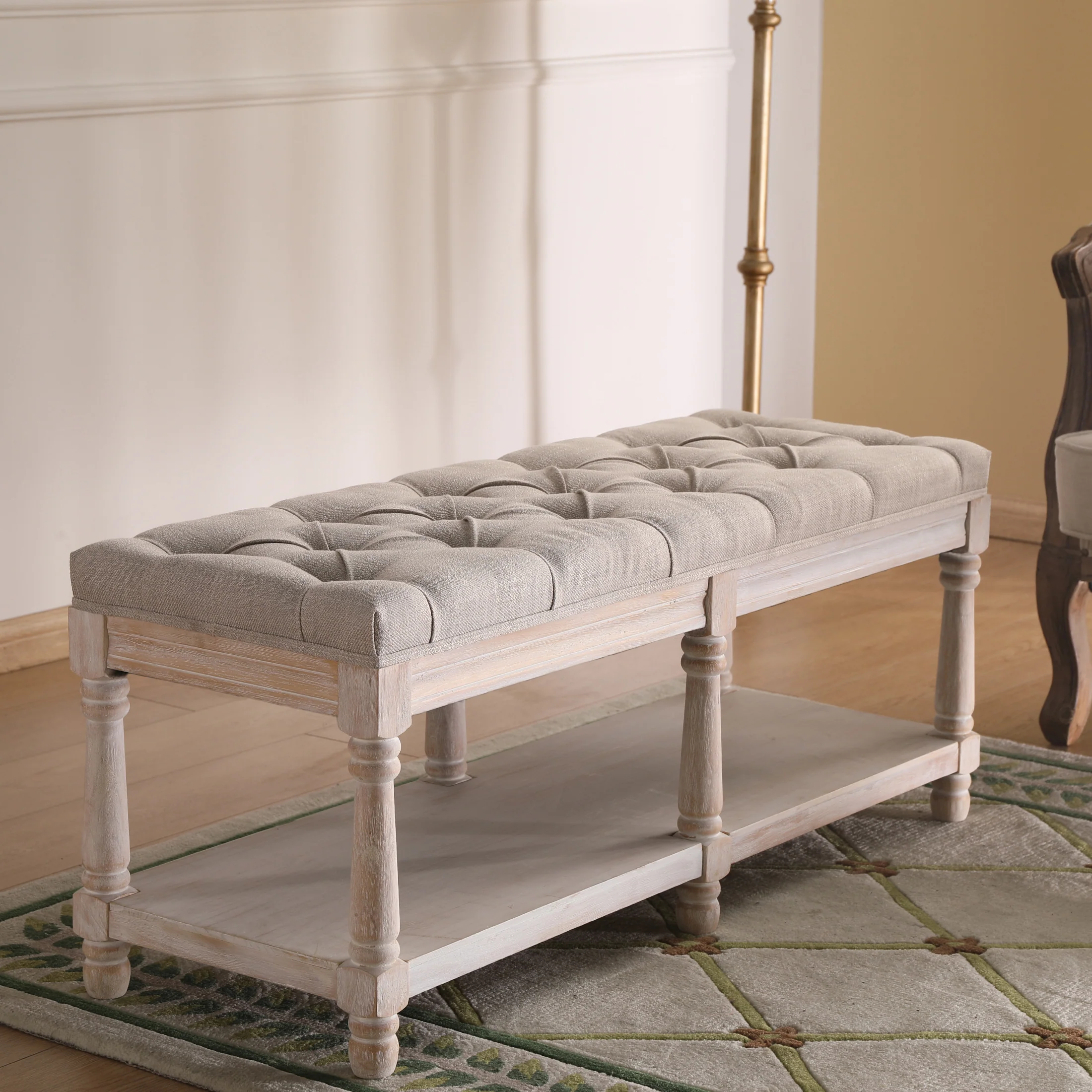 Mid Century Tufted Linen Upholstered Storage Bench - 2204BH - Image 11
