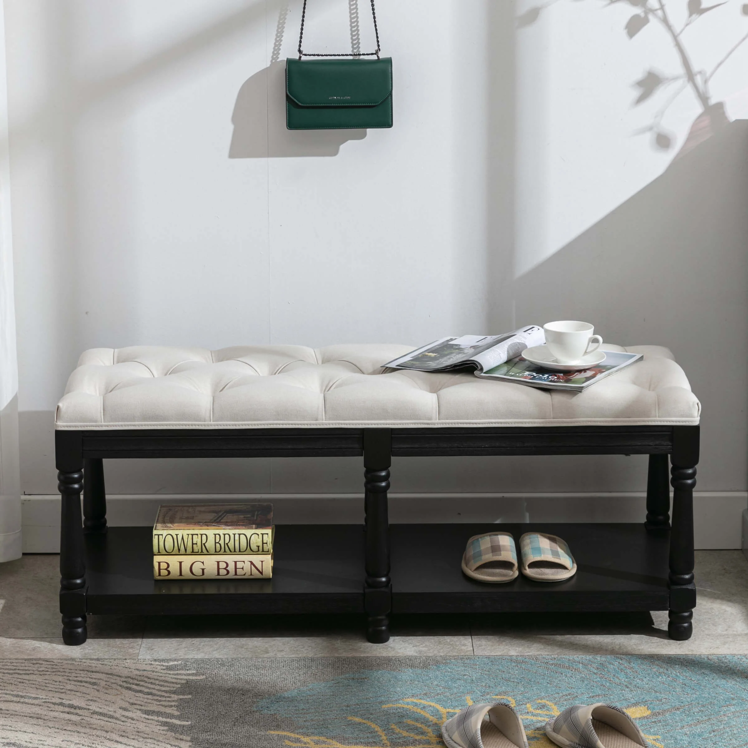 Mid Century Tufted Linen Upholstered Storage Bench - 2204BH - Image 18