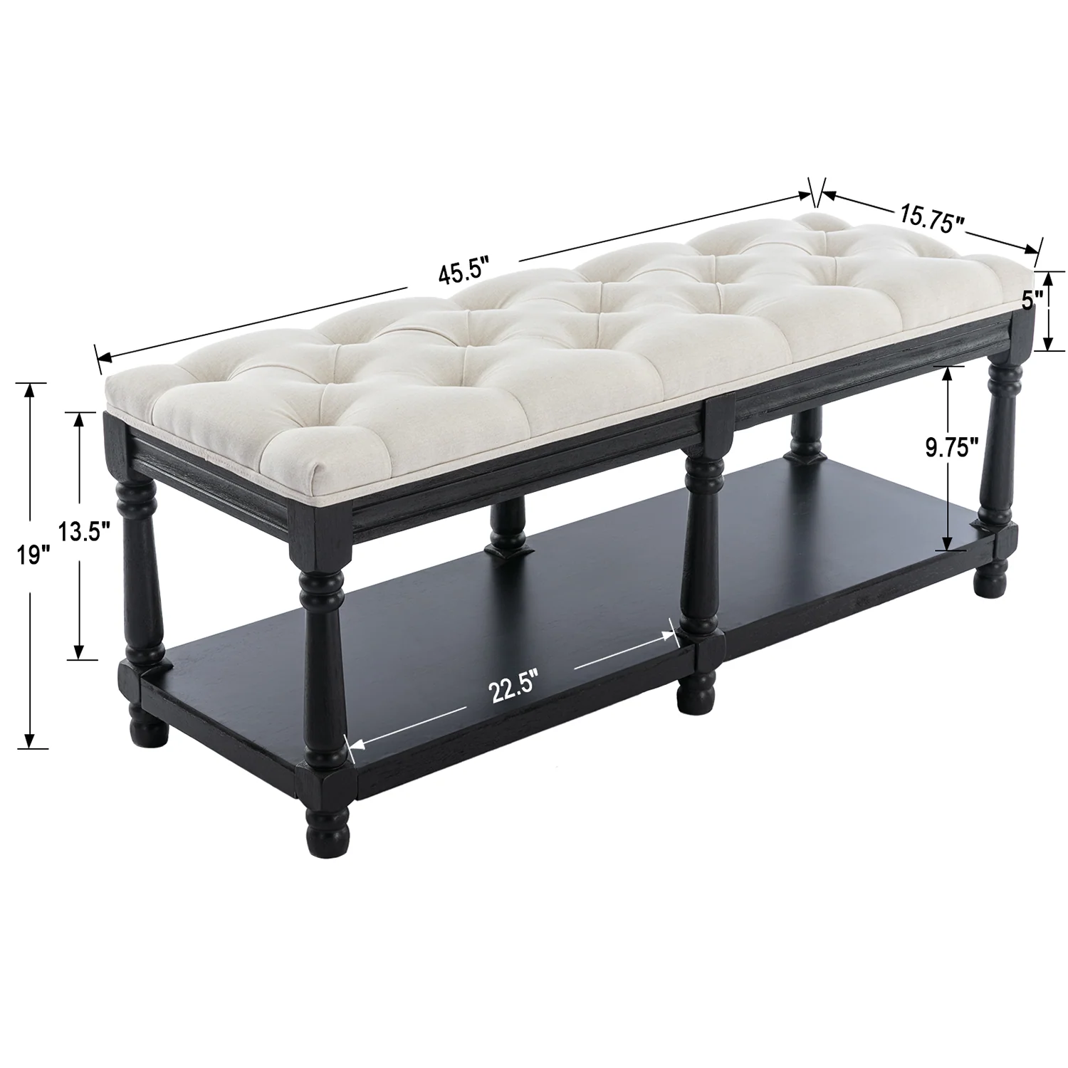 Mid Century Tufted Linen Upholstered Storage Bench - 2204BH - Image 23
