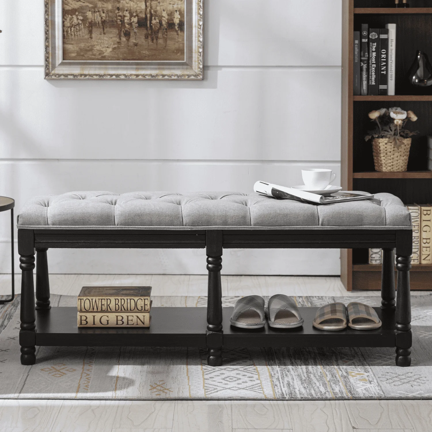 Mid Century Tufted Linen Upholstered Storage Bench - 2204BH - Image 24