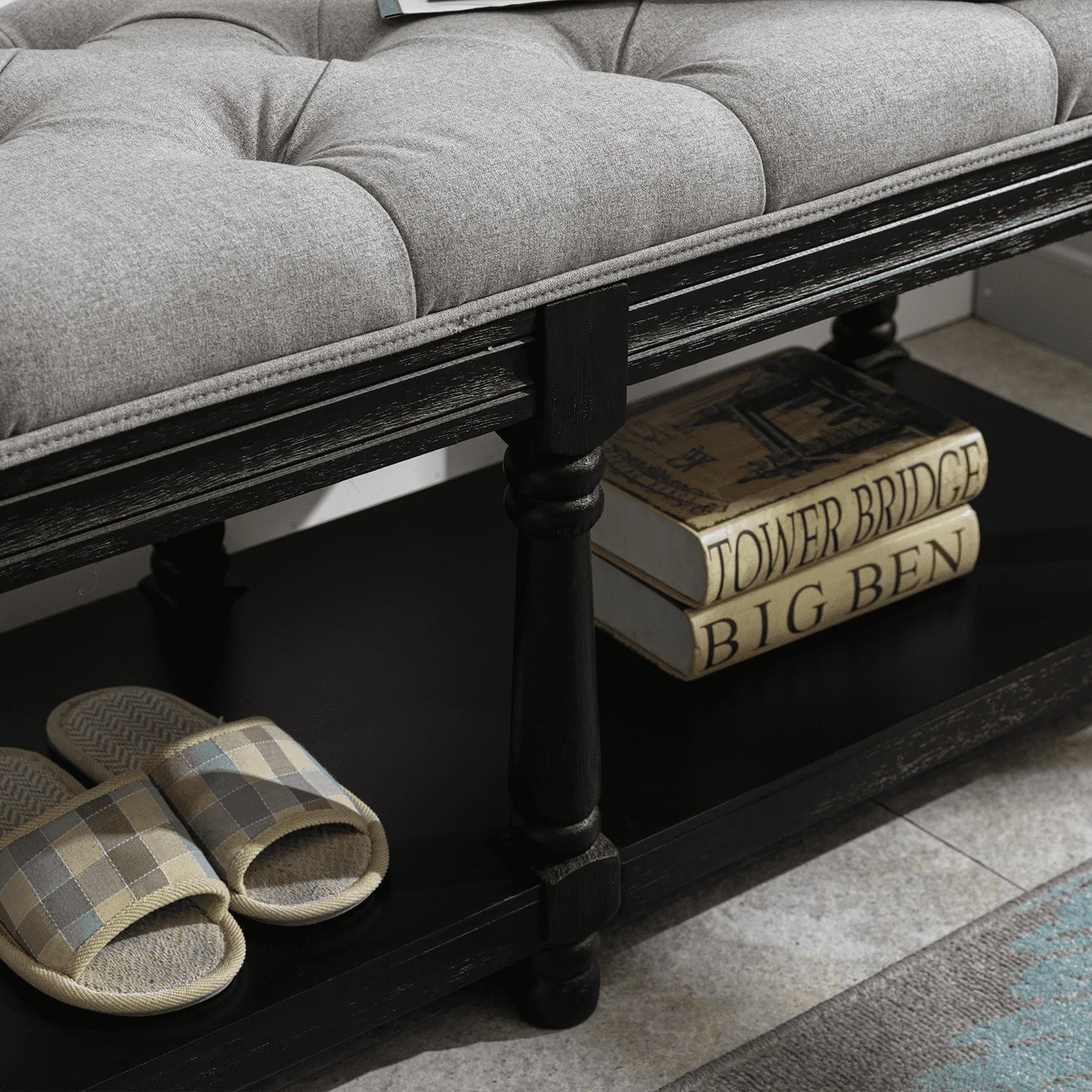 Mid Century Tufted Linen Upholstered Storage Bench - 2204BH - Image 29