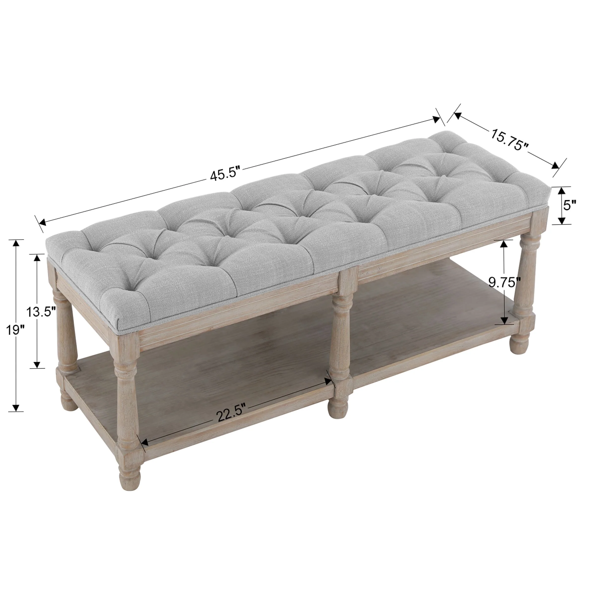 Mid Century Tufted Linen Upholstered Storage Bench - 2204BH - Image 9