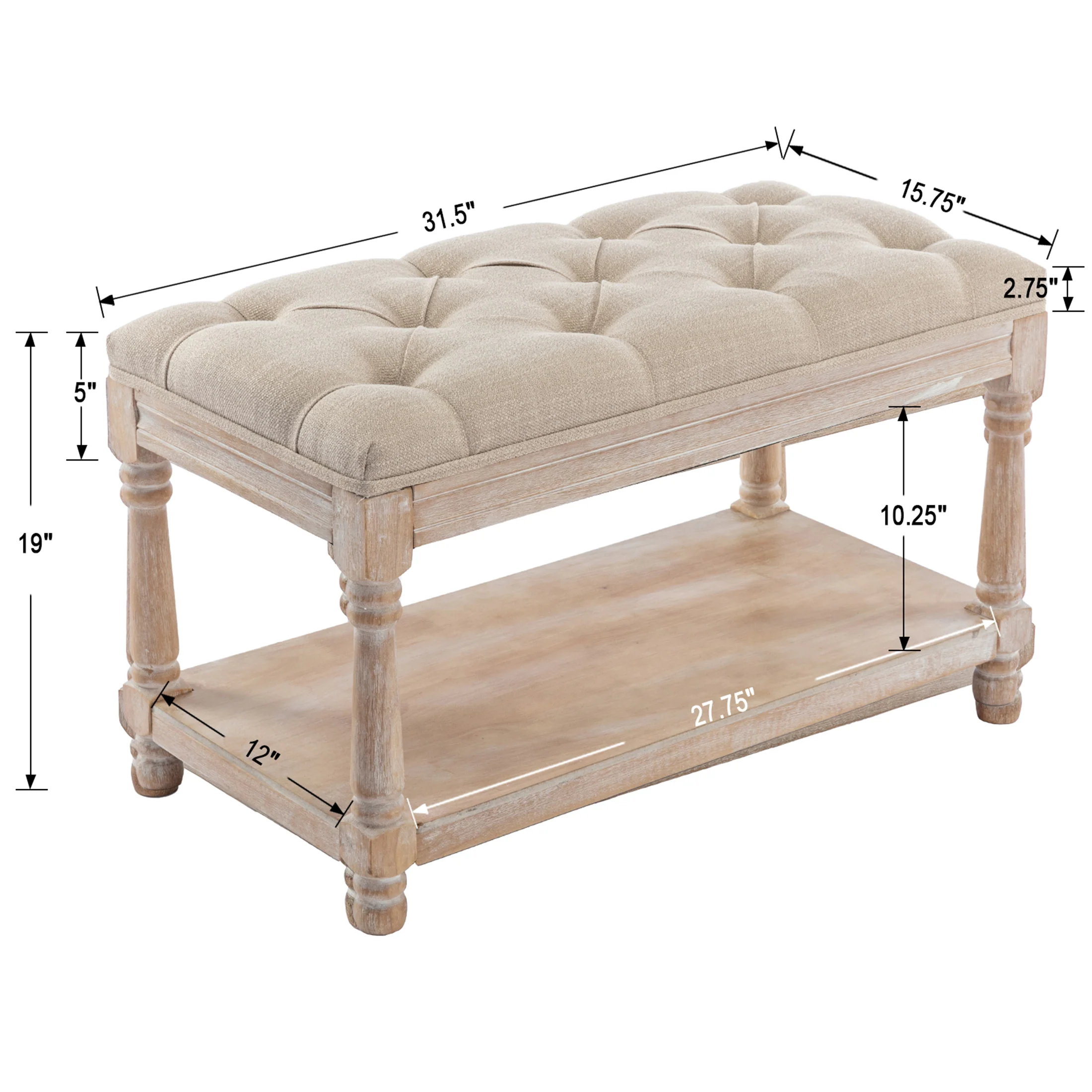 Classic Tufted Small Entryway Bench - 2459BH - Image 9