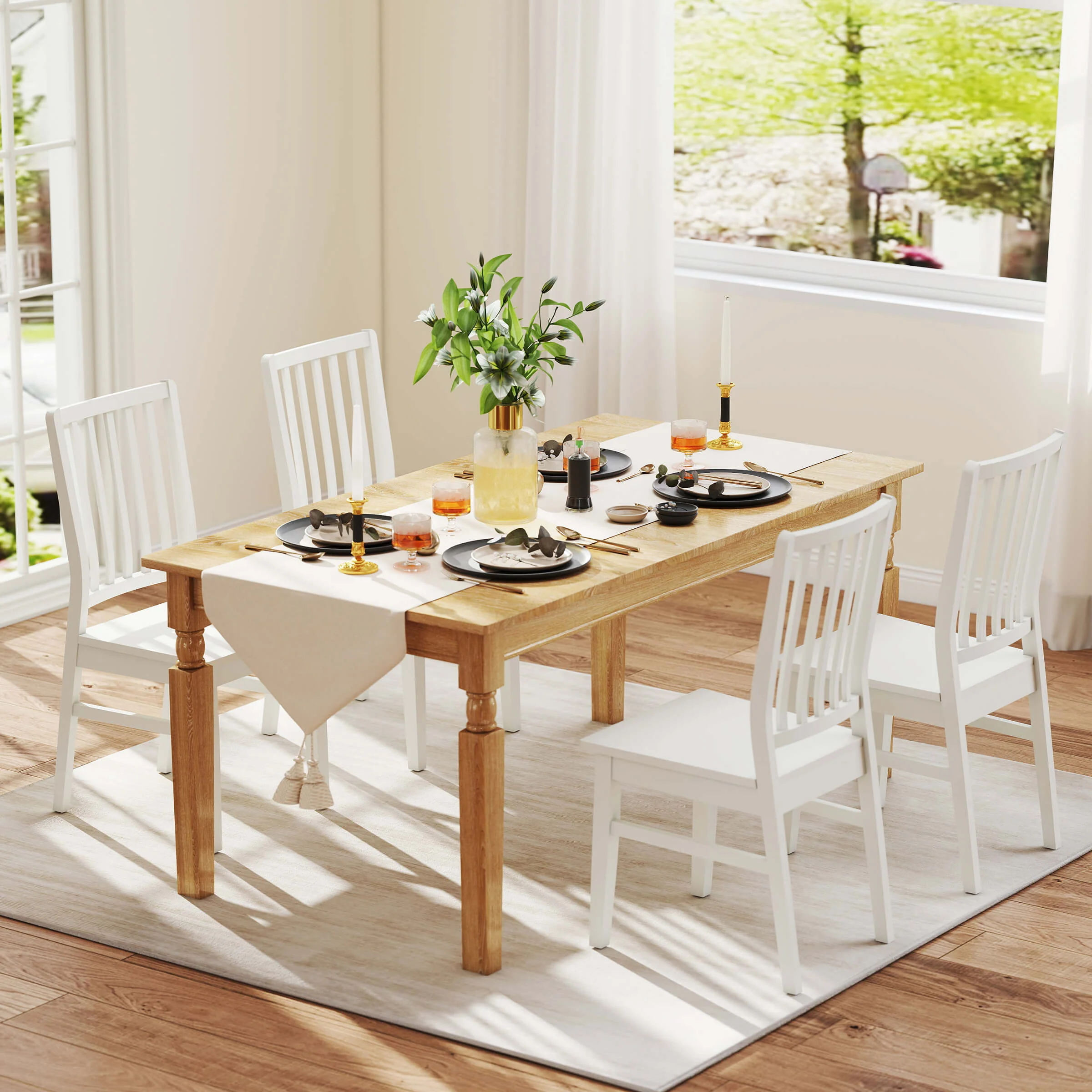 Farmhouse High Spindle Back Armless Dining Chairs Set of 4 - 0005DC - Image 30